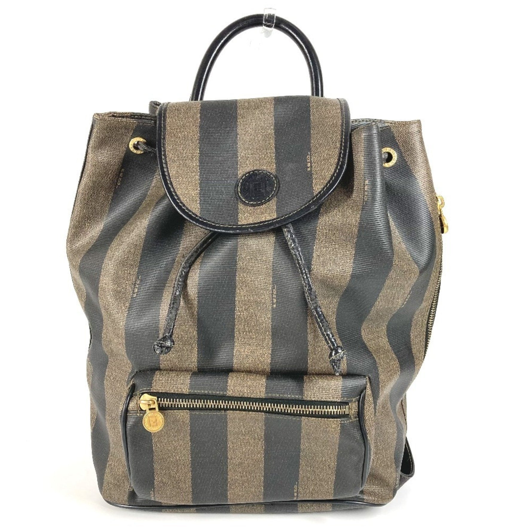 FENDI Pecan Backpack, PVC/Leather, Unisex, Khaki