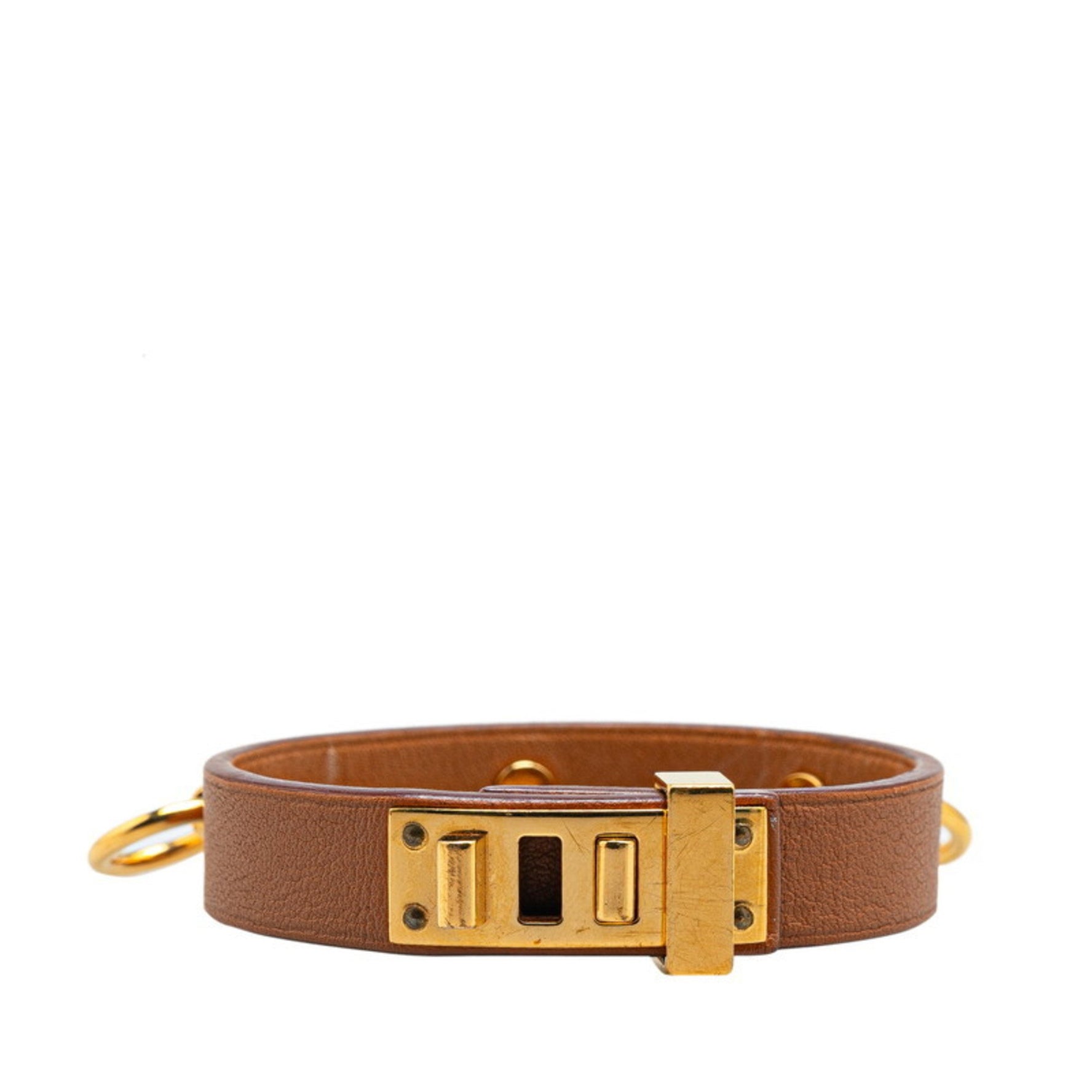 Hermes Dog Anneau Bracelet Size: Brown Gold Leather Women's HERMES
