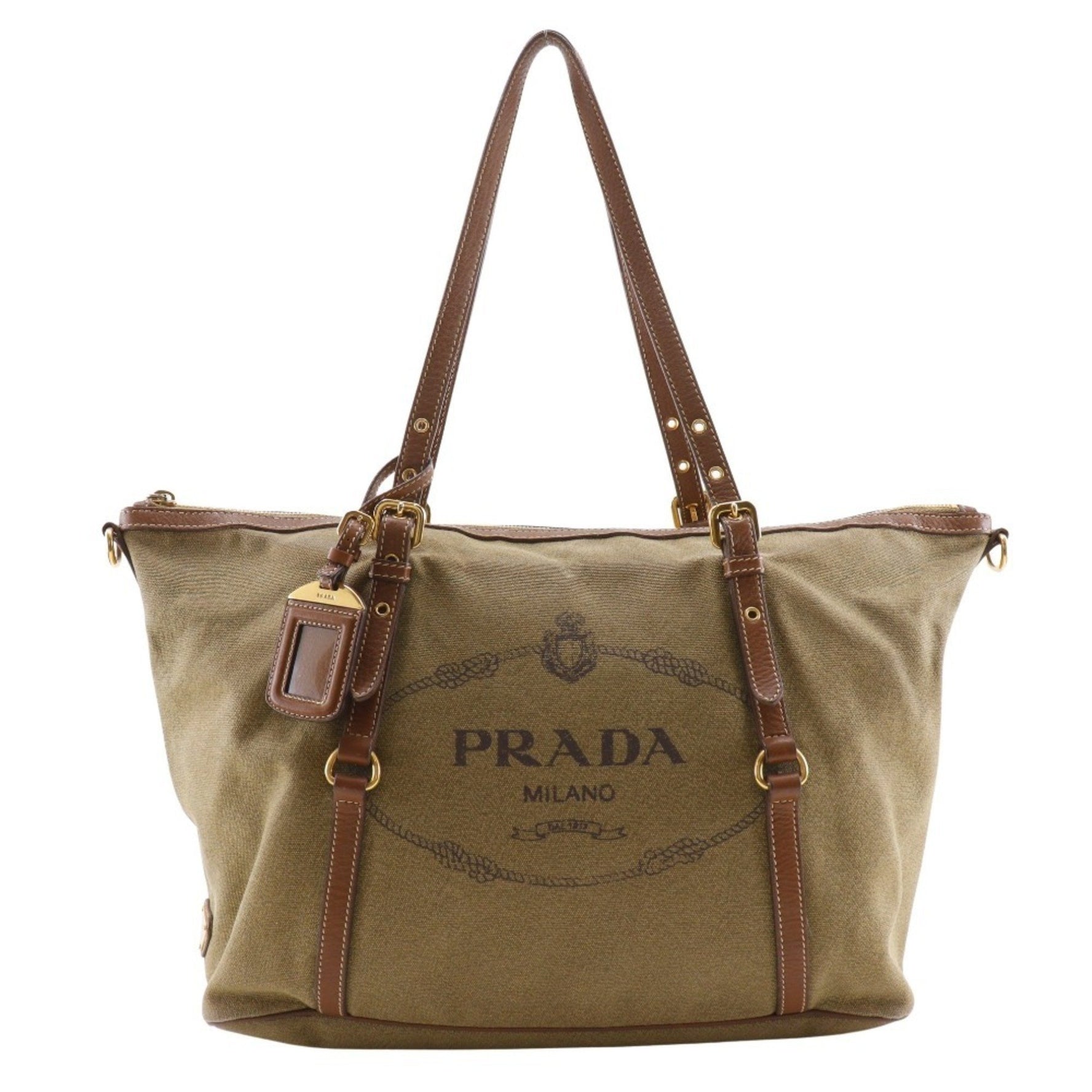 Prada Jacquard Tote Bag in Khaki Beige Canvas, Unisex