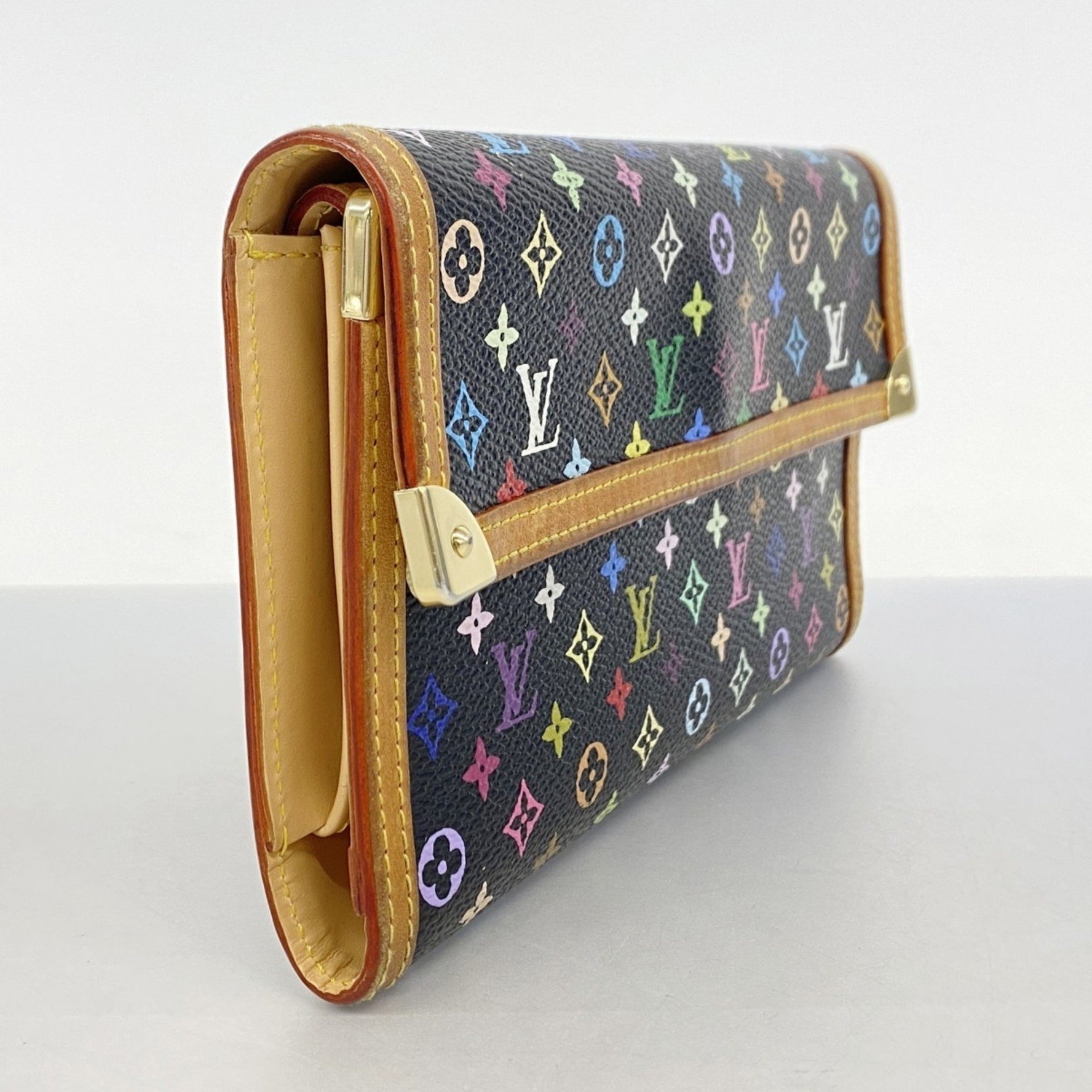 Louis Vuitton Tri-fold Long Wallet Monogram Multicolore Porte Tresor International M92658 Noir Women's