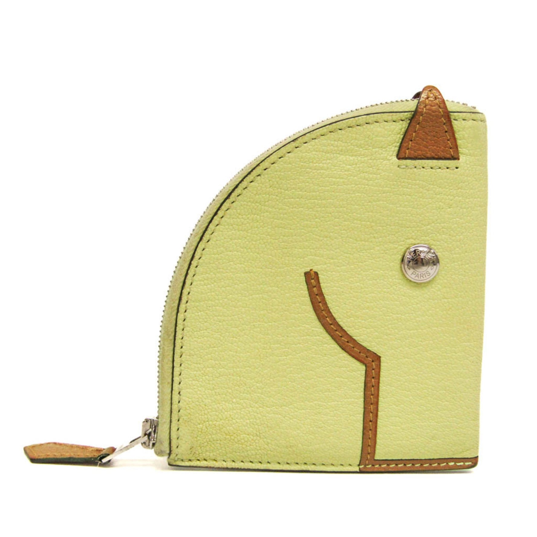 Hermes Paddock Chevre Leather Coin Purse/coin Case Brown,Light Green