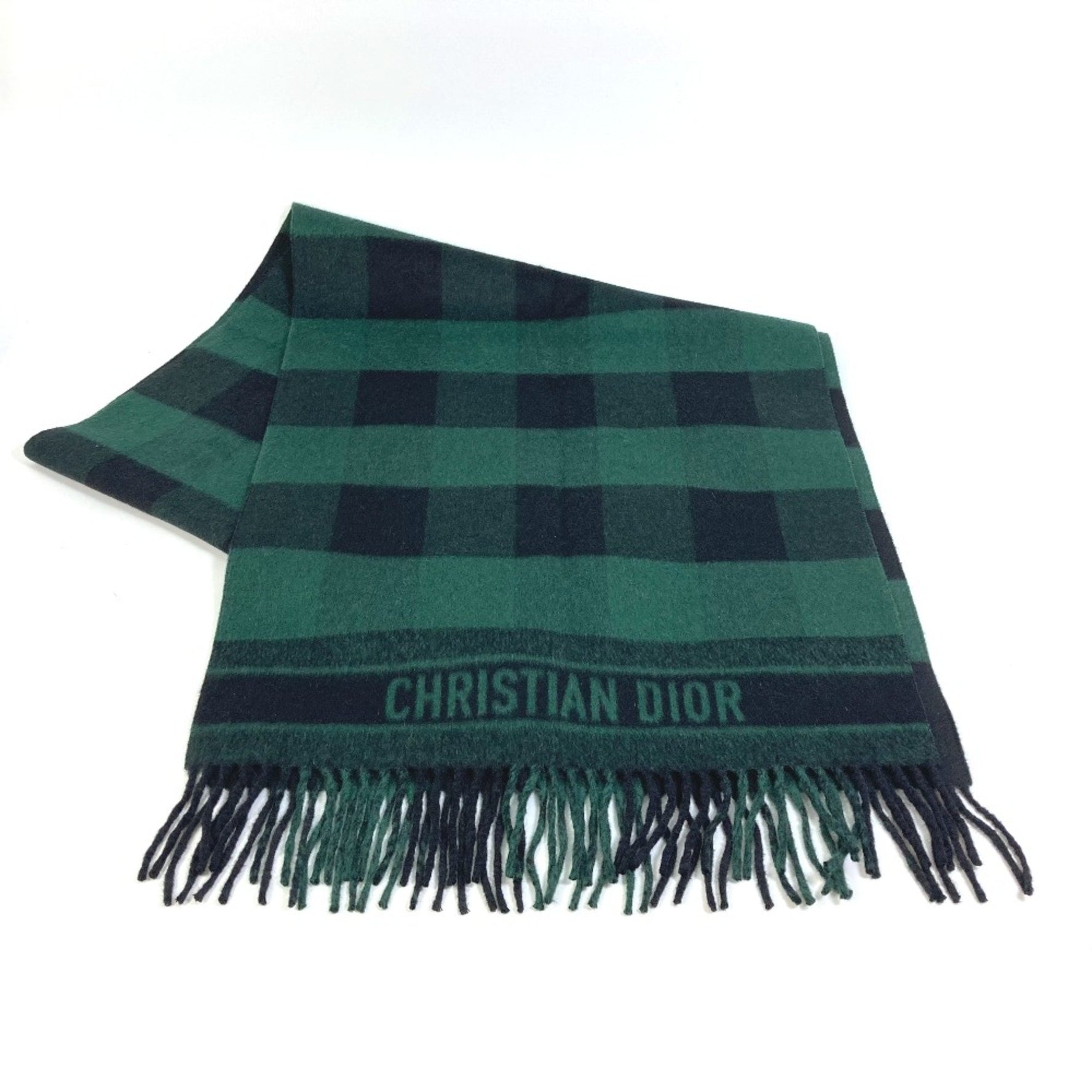 Christian Dior Logo fringe Large format shawl Scarf Black