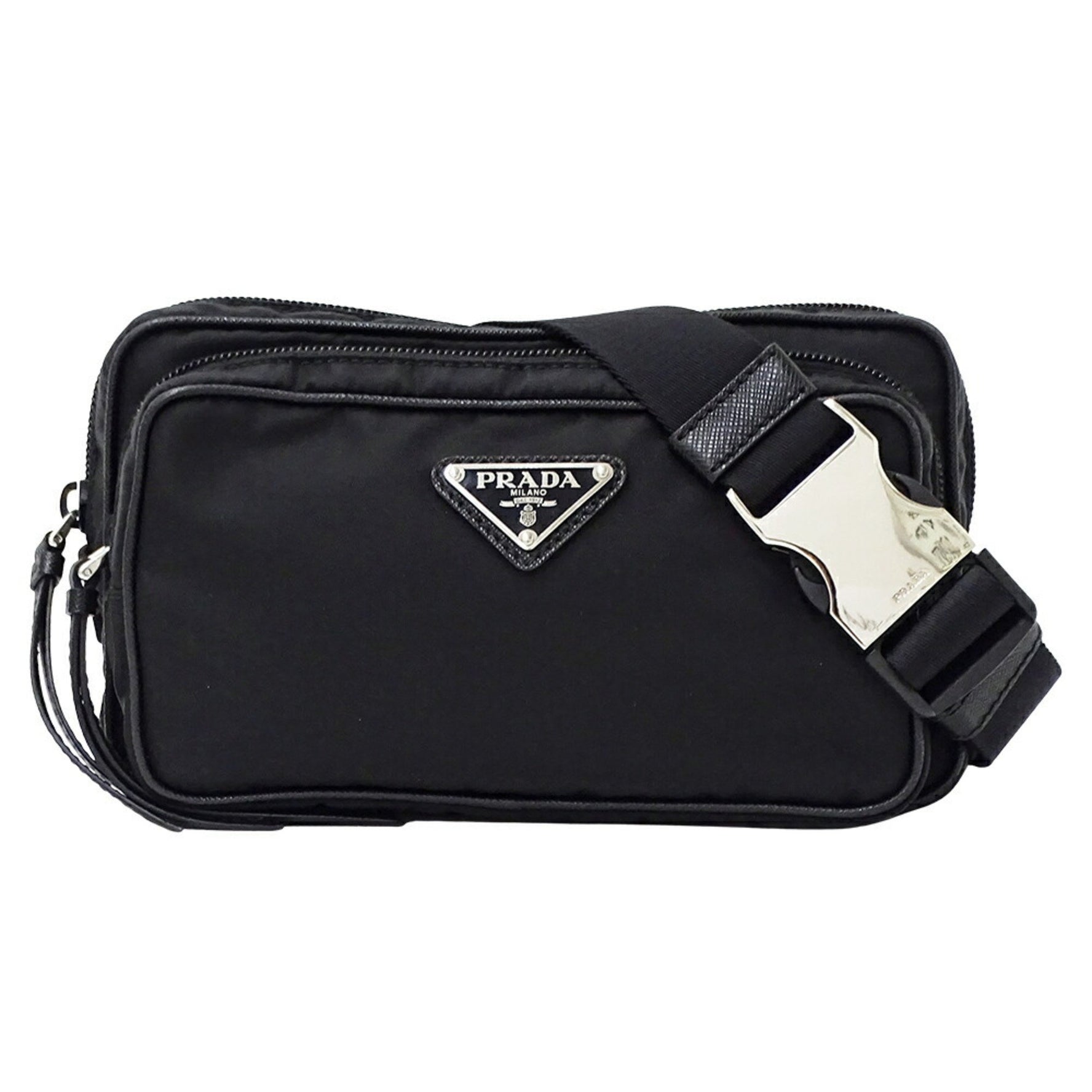 Prada PRADA bag for men and women, body bag, waist nylon, black, 1BL010
