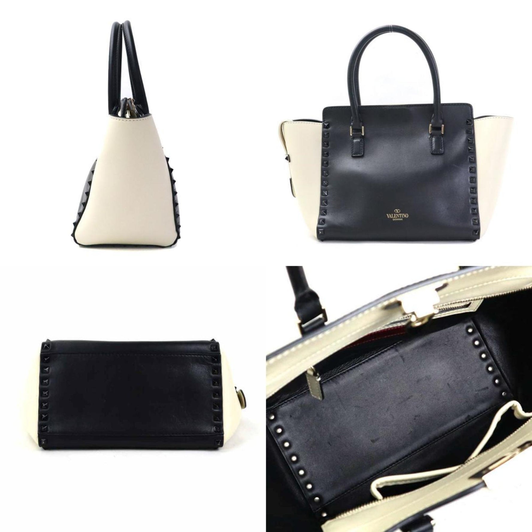 Valentino Garavani handbag shoulder bag leather black x ivory ladies
