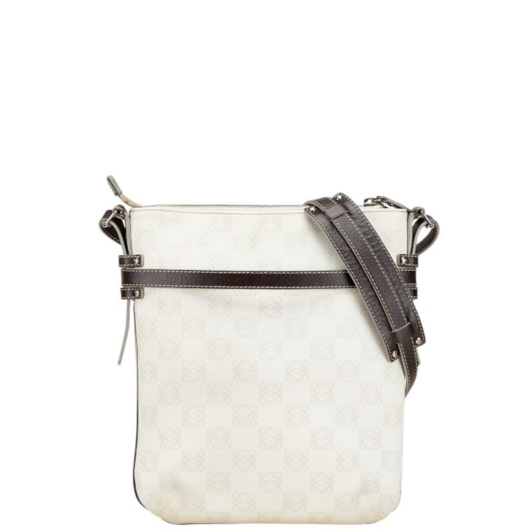 LOEWE Anagram Shoulder Bag in White and Brown Leather