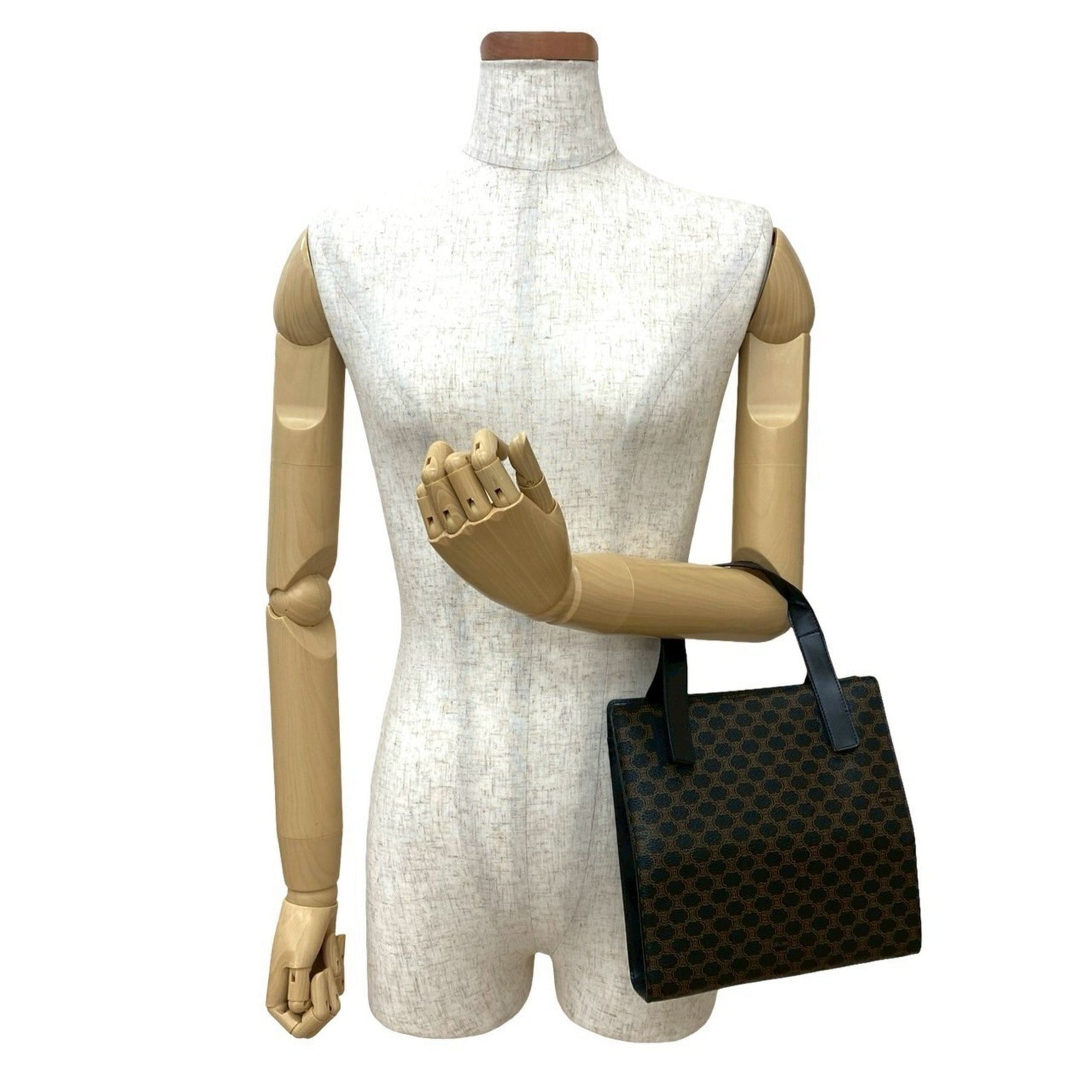 CELINE Macadam Blason Pattern Leather Handbag/Mini Tote Bag in Black and Brown
