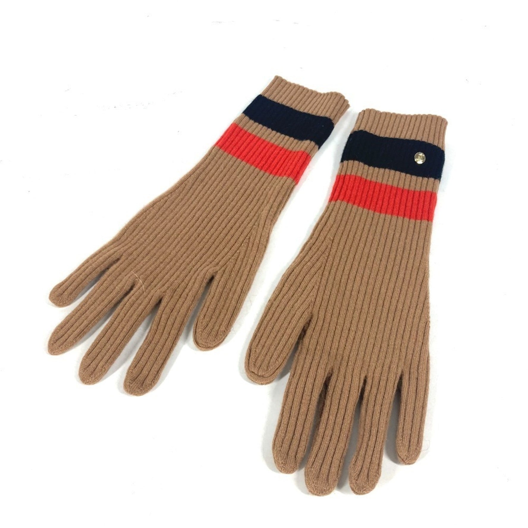 BURBERRY Logo TB Border Gloves Wool Cashmere Nylon Women's Brown