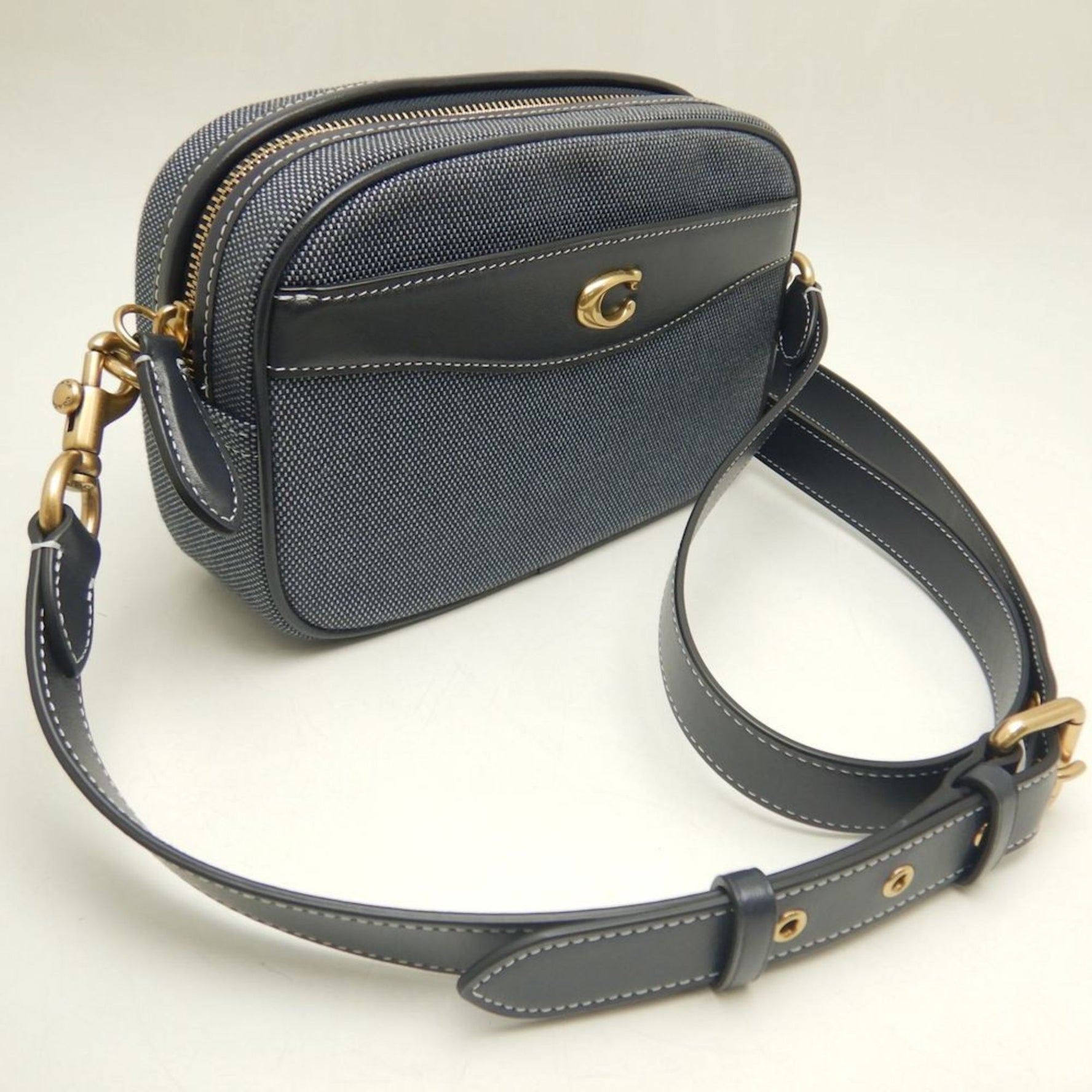 COACH Camera Bag CJ848 Shoulder Canvas x Leather Midnight Navy Outlet