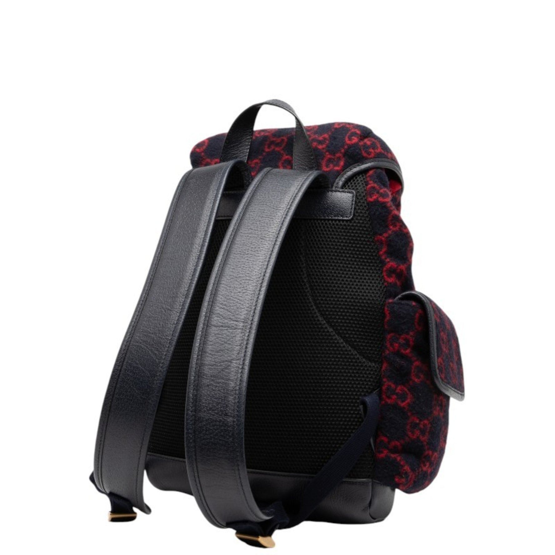 Gucci GG Wool Backpack Navy Red Leather