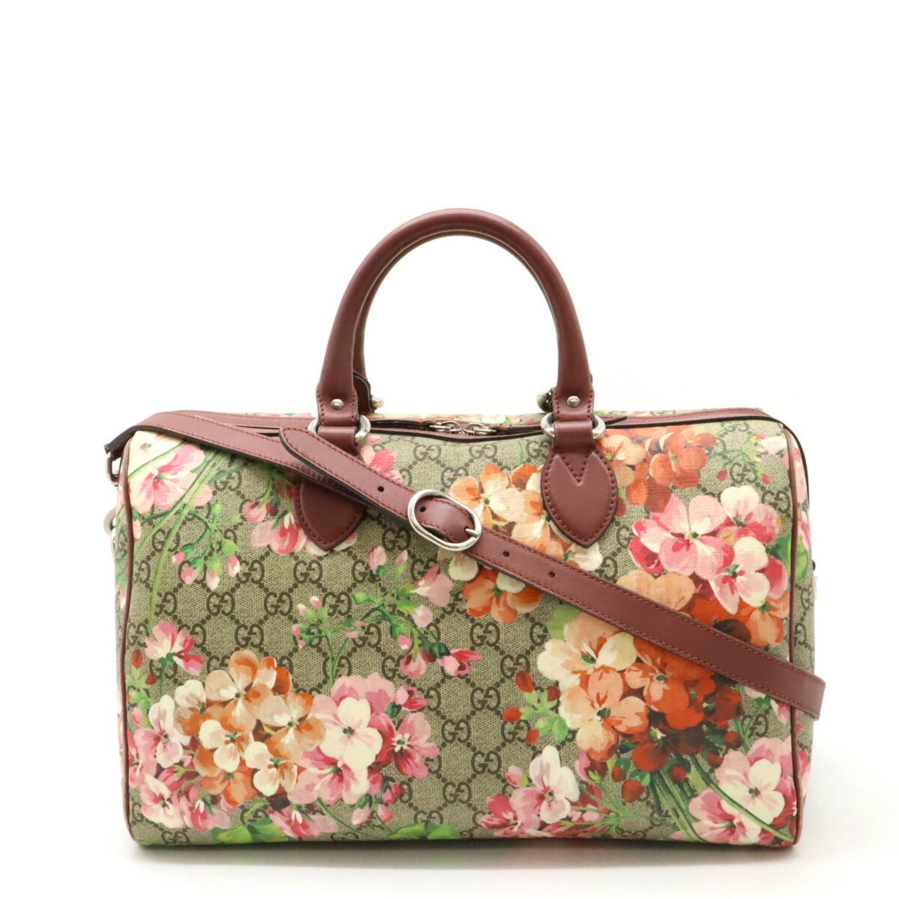 GUCCI GG Blooms Handbag Boston Bag Shoulder Flower PVC Leather Beige Pink 409527