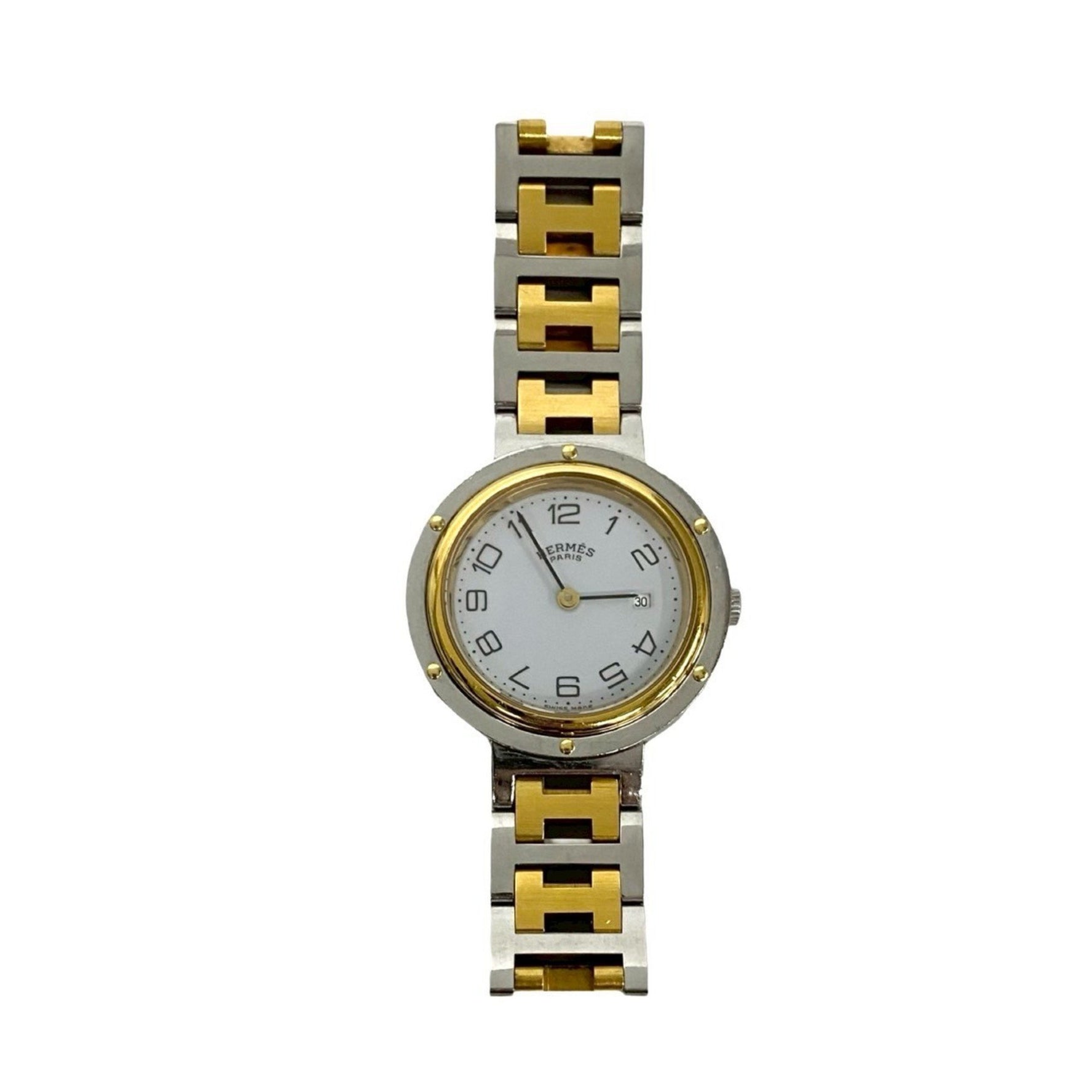 HERMES Clipper Stainless Steel Quartz Watch, Men's Accessory, Gold and Silver,