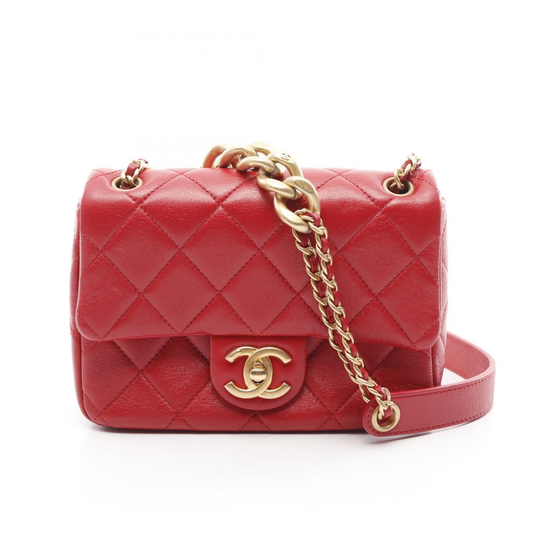 CHANEL Mini Matelasse Shoulder Bag Leather Women's Red