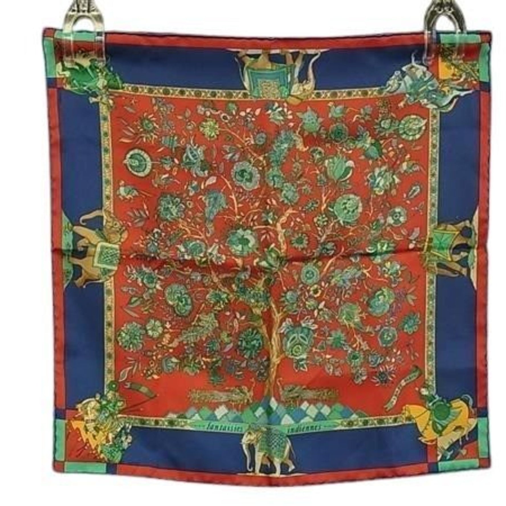 HERMES Petit Carré Scarf, Red x Multicolor, 100% Silk