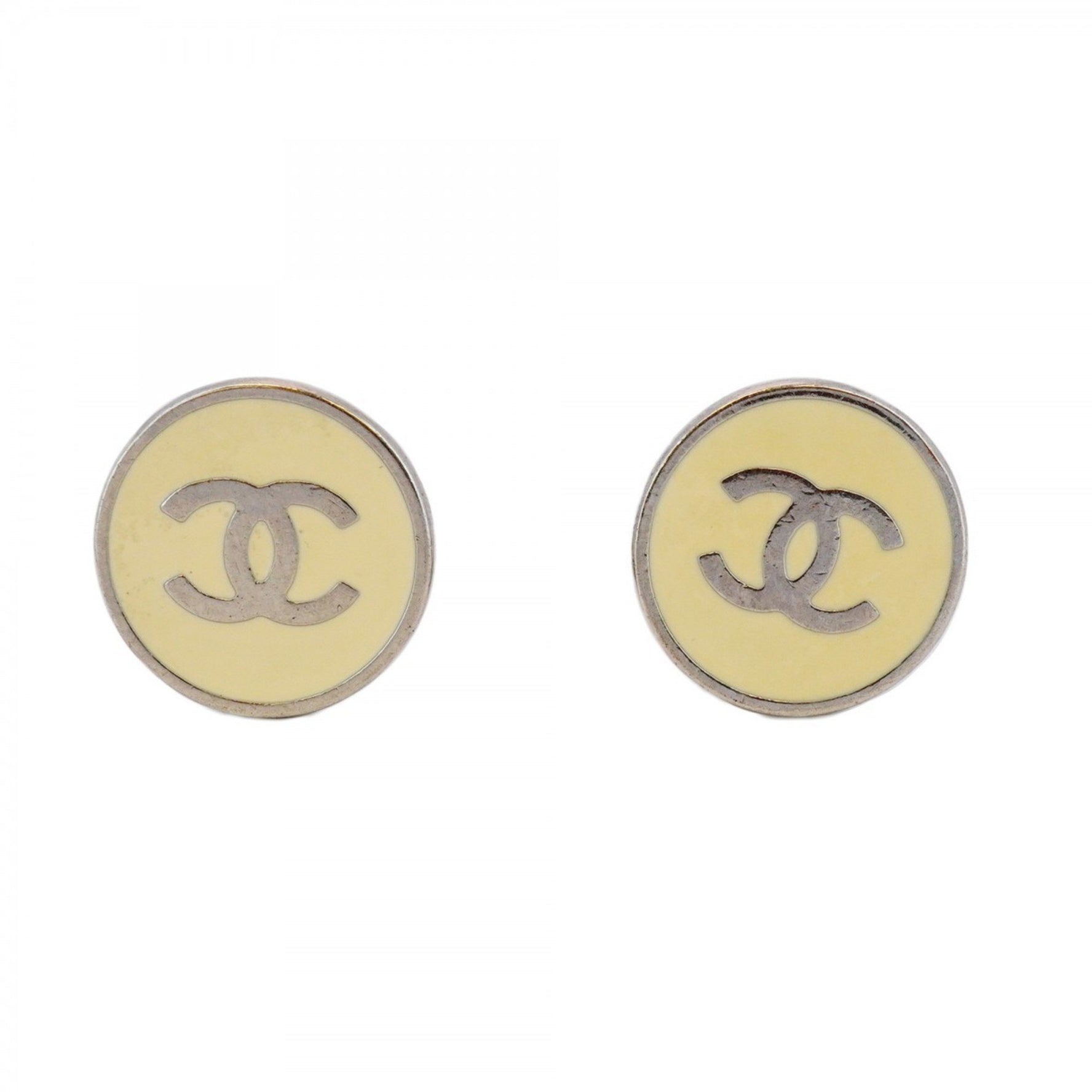 Chanel Coco Mark Circle Metal Earrings, Silver Beige