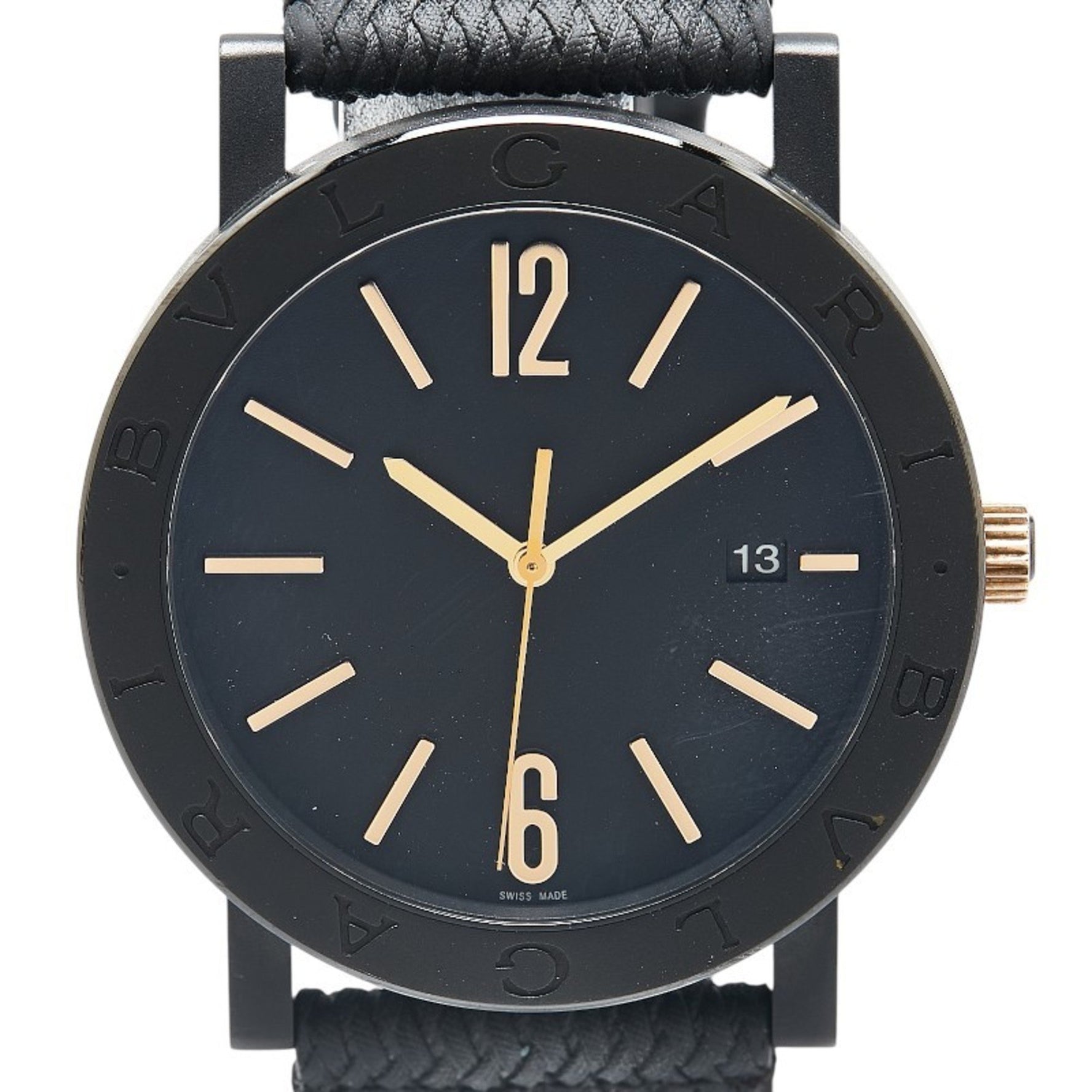 BVLGARI Watch BB41S Automatic Black Dial Stainless Steel Rubber Men's