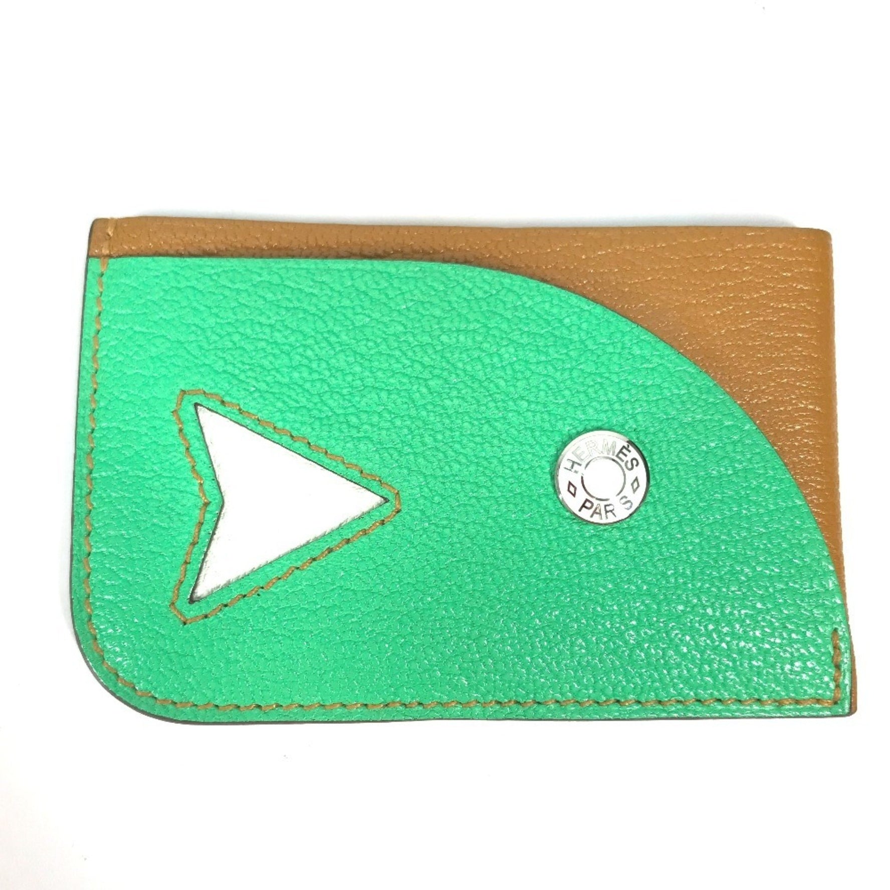 HERMES Serie Bicolor Poisson Business Card Case, Pass Chevre, Green