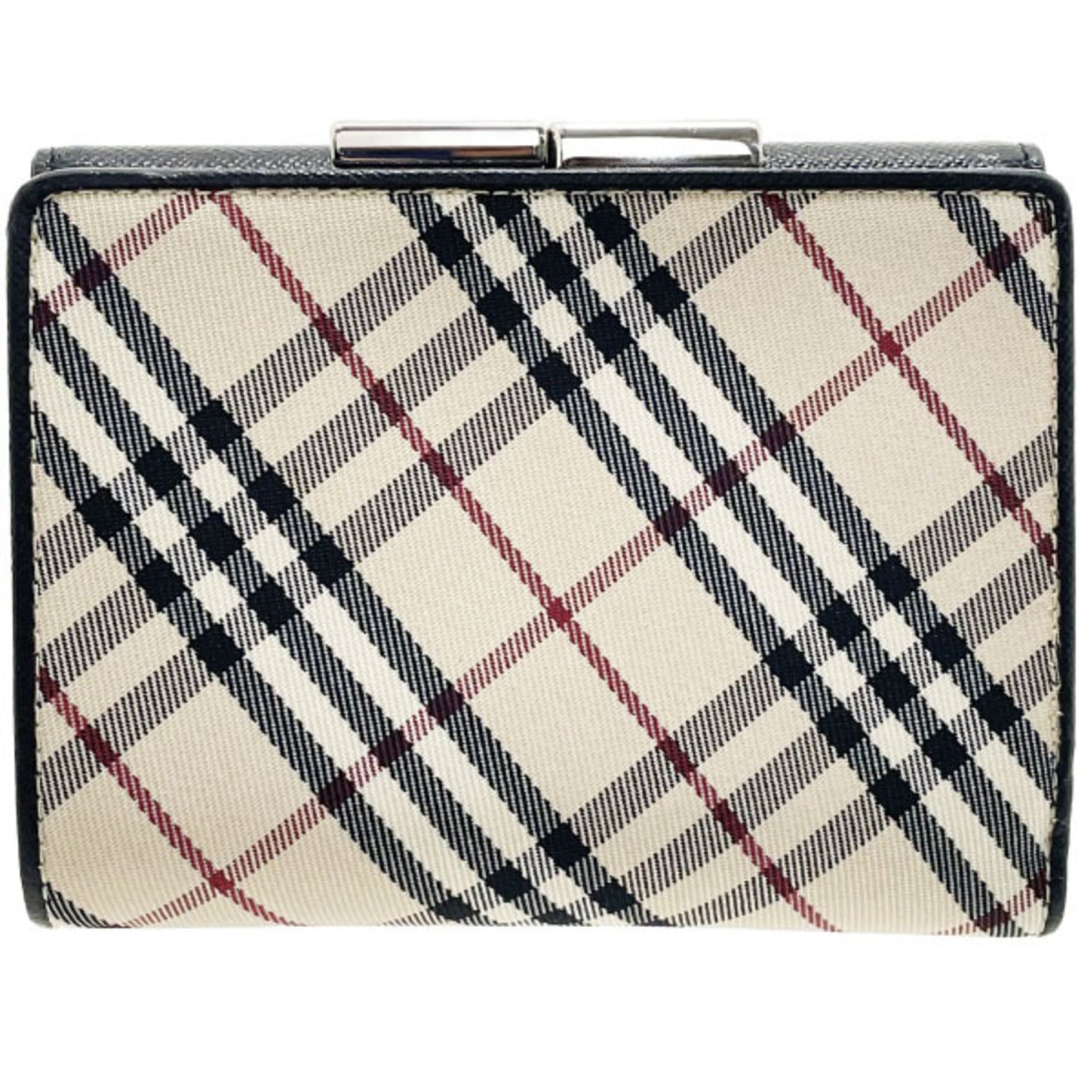 Burberry Wallet Check Pattern Nylon Leather Light Beige Black BURBERRY Tri-fold Women's MM-14849
