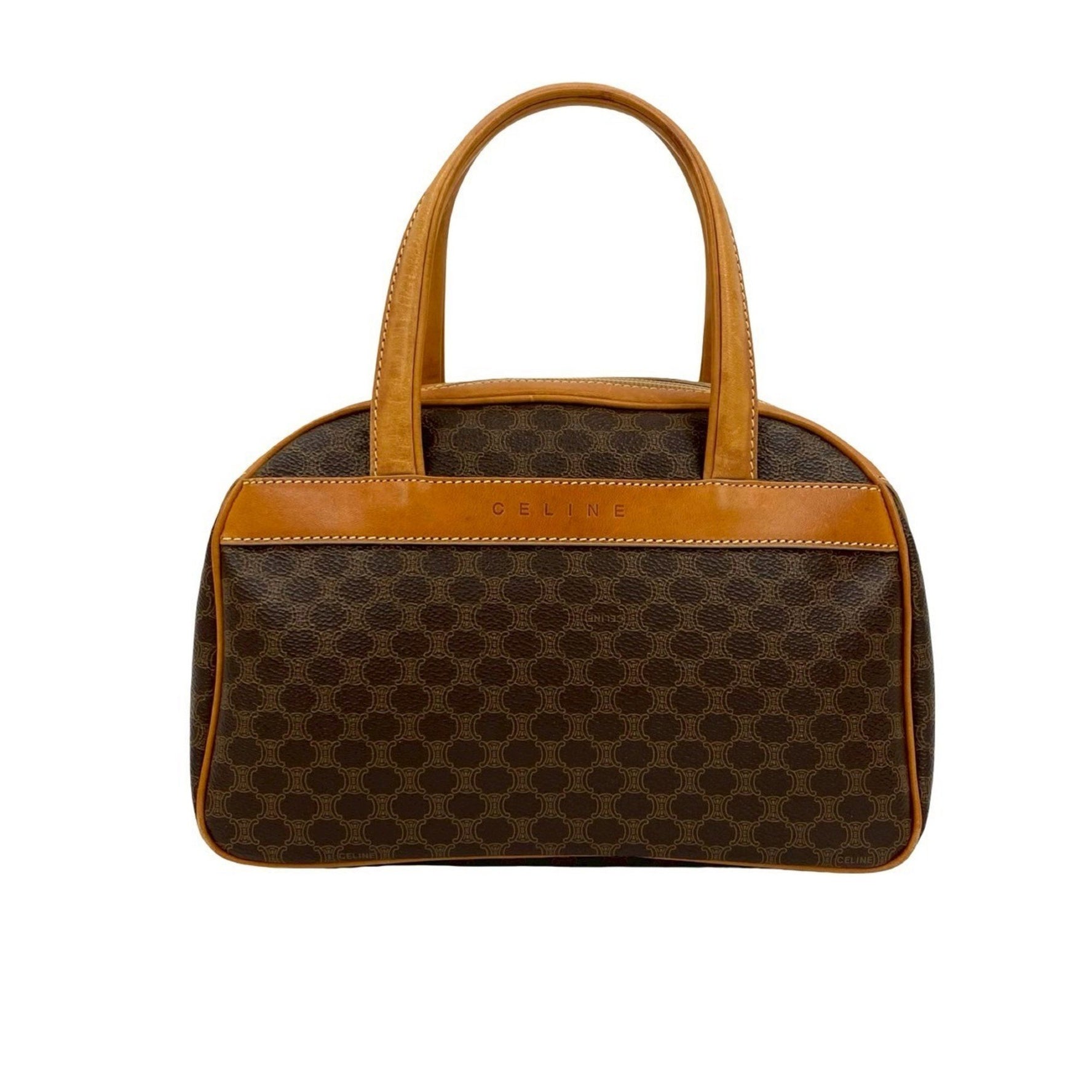 CELINE Vintage Macadam Blason Pattern Logo Leather Handbag/Mini Boston Bag