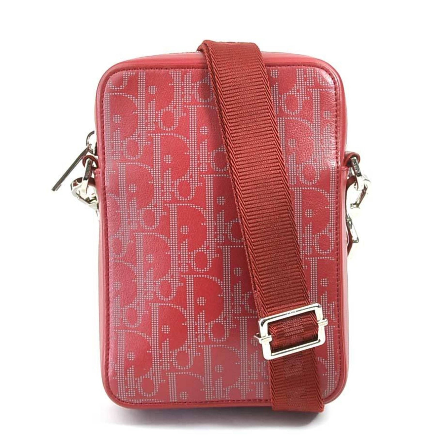 Christian Dior Dior Shoulder Bag Leather Dark Red Gray Silver Men's