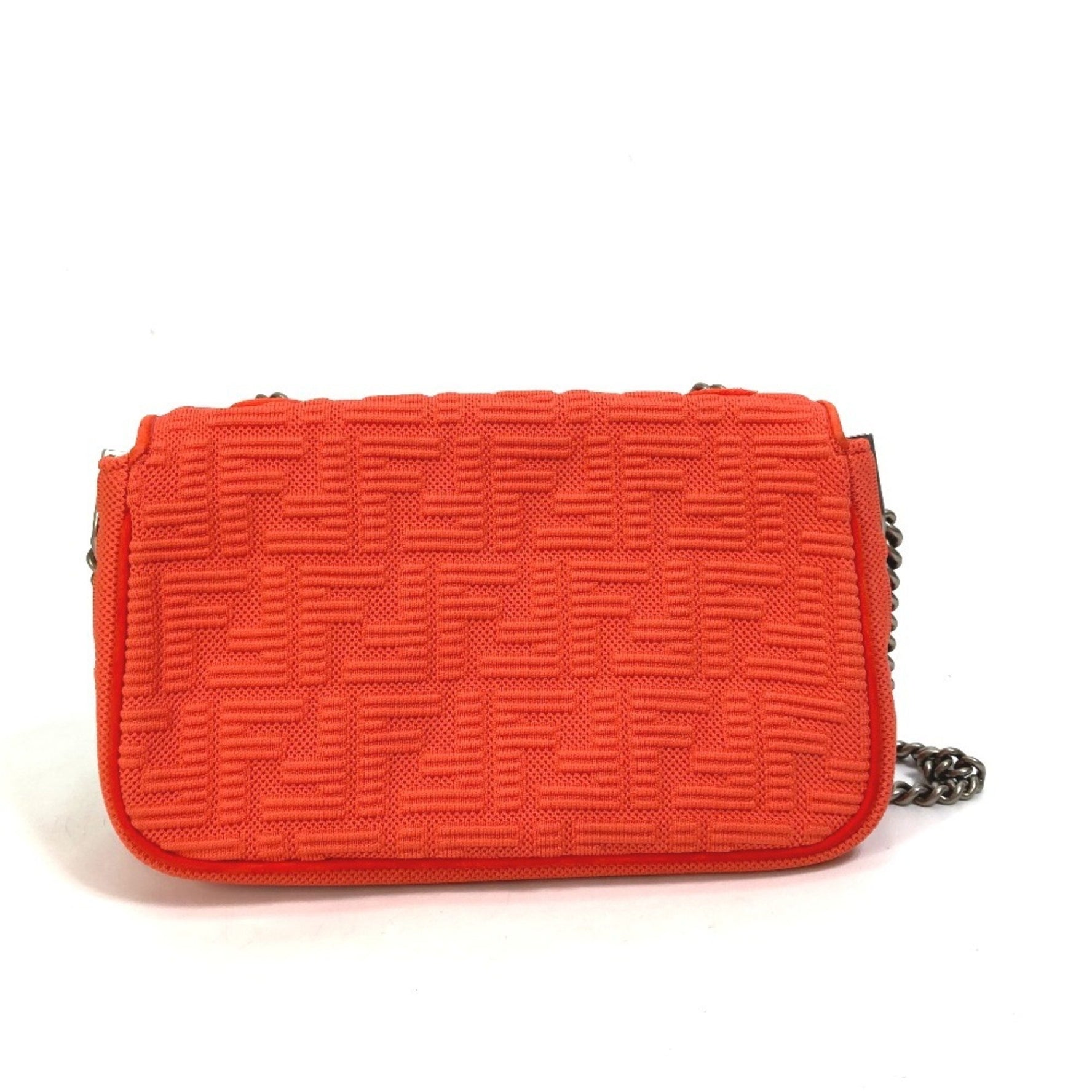 FENDI Baguette Chain Midi Double Shoulder Bag in Canvas/Leather, Red