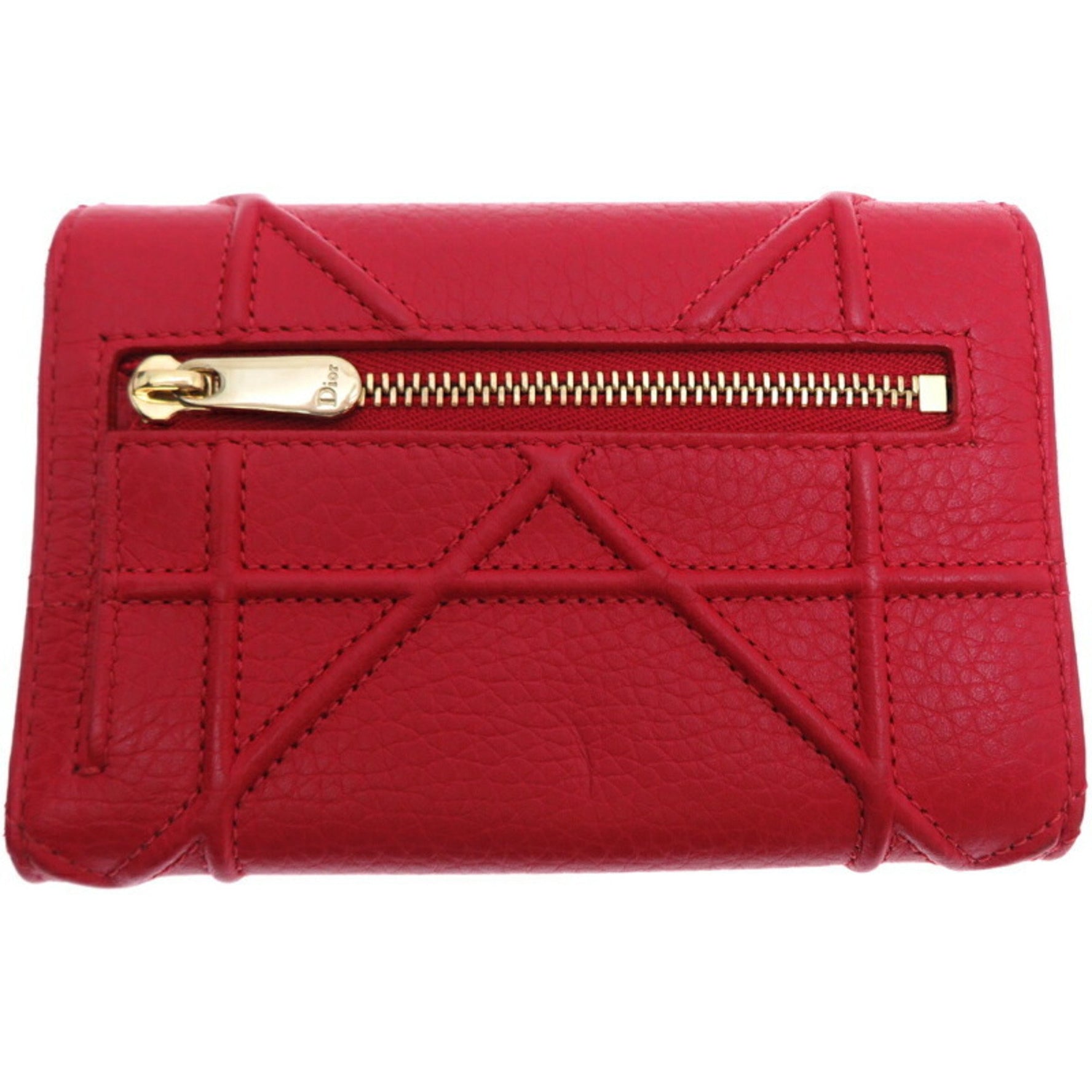 Christian Dior Diorama Compact Wallet Tri-fold Leather Red