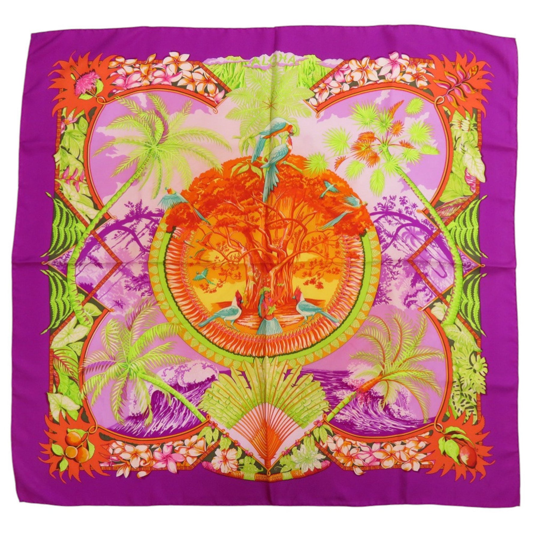 Hermes Carré 90 ALOHA Silk Purple Scarf Muffler 0104