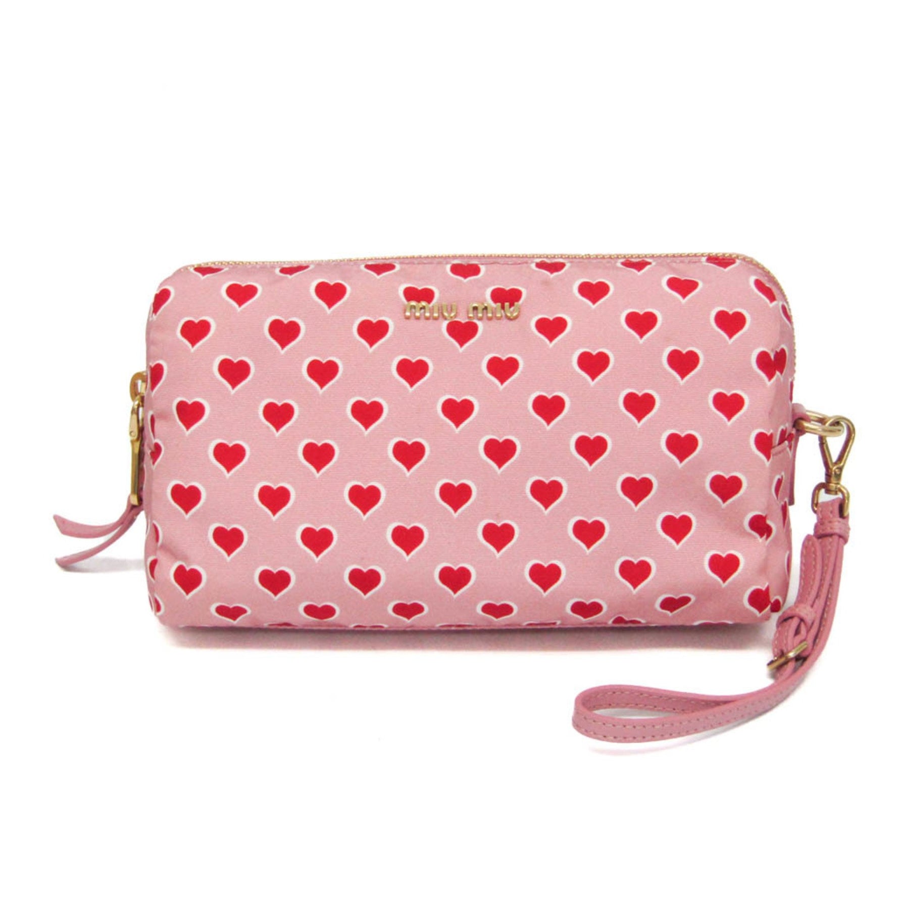 Miu Miu Heart Nylon Pouch Pink,Red Color,White