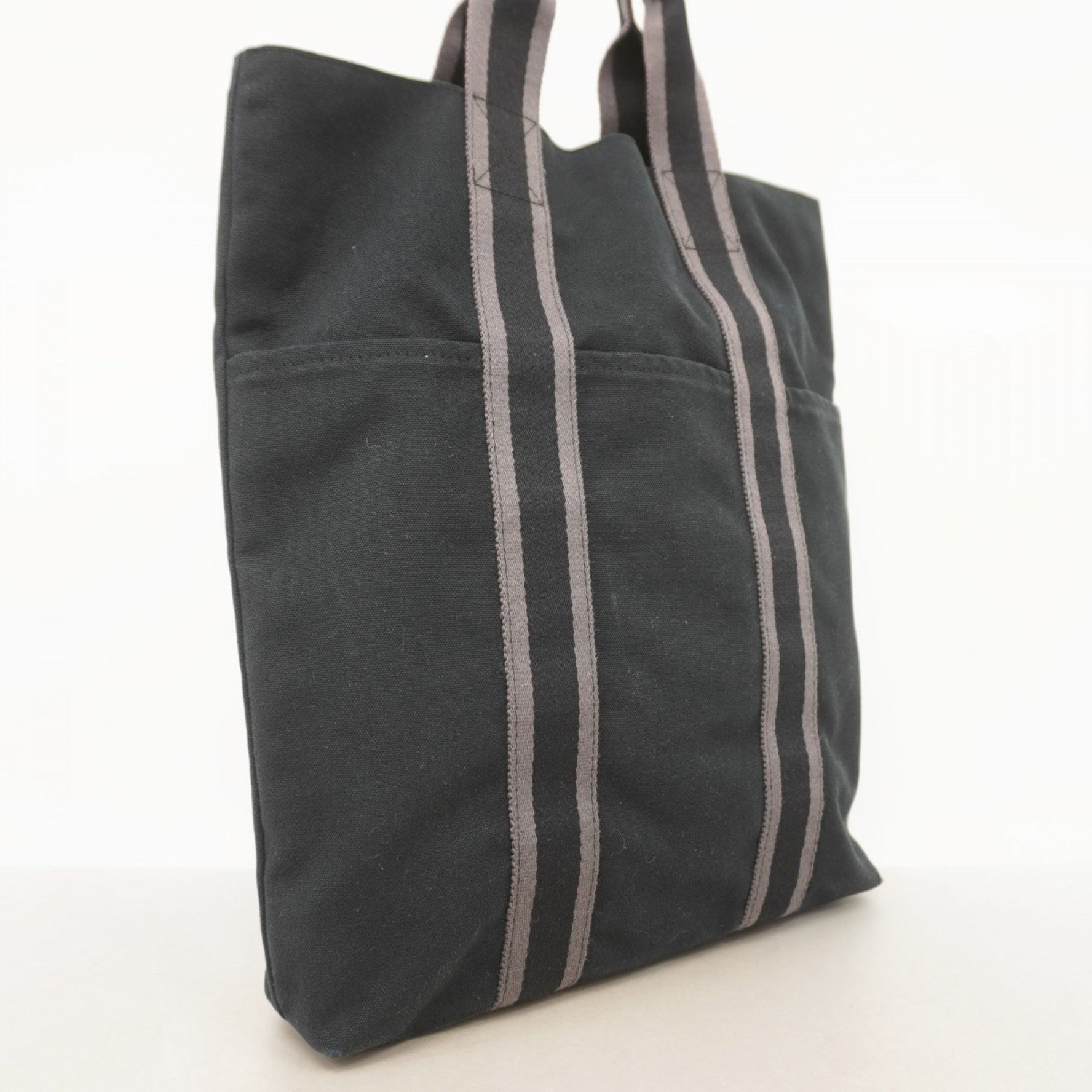 Hermes Foule Cabas Canvas Tote Bag, Black, Women's