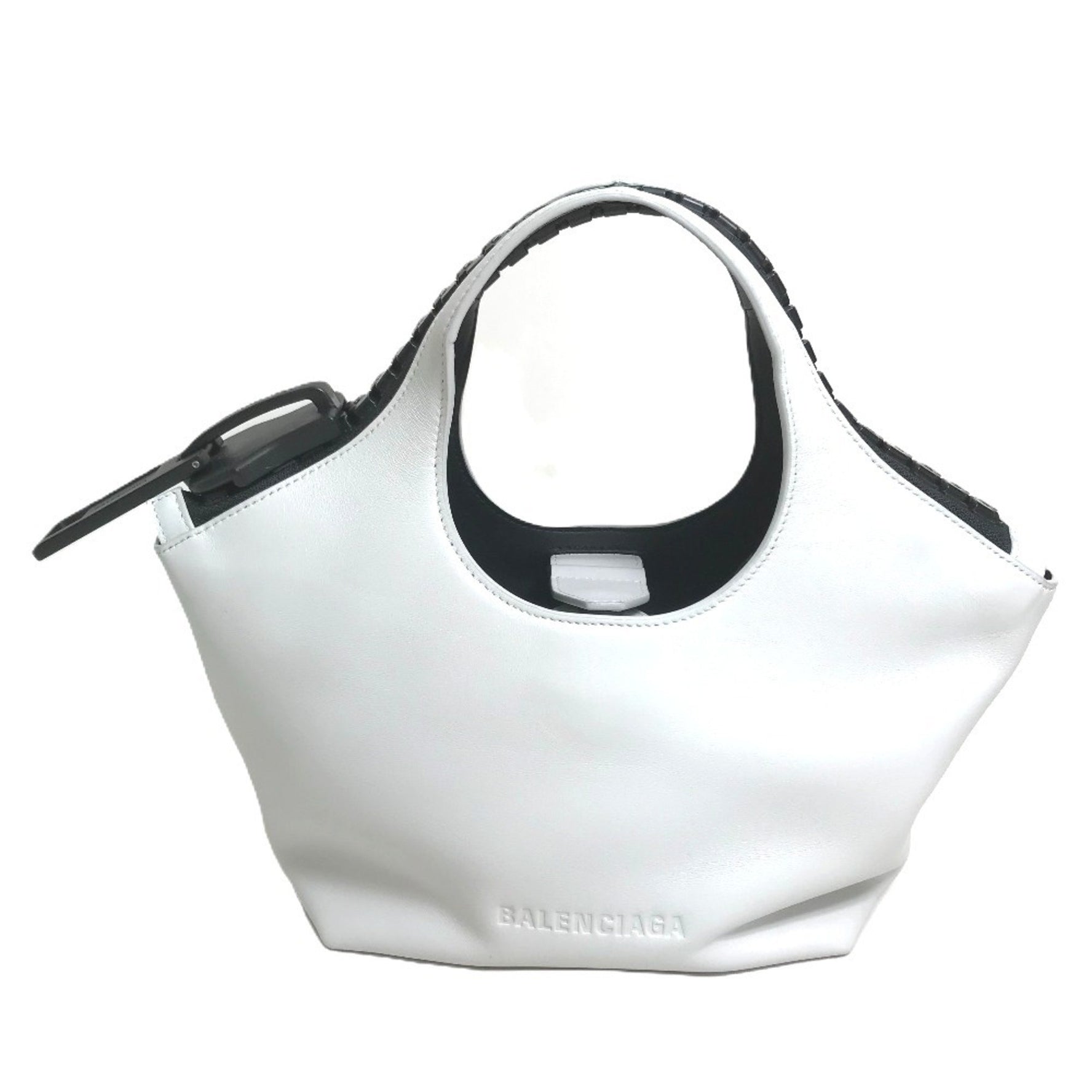BALENCIAGA Mega Zip Bag, Shoulder Bag/Handbag, Leather, White/Black