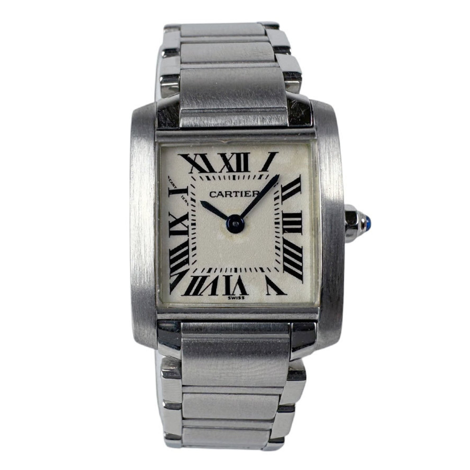 CARTIER Watch Tank Francaise SM Stainless Steel Silver x White Ladies Quartz