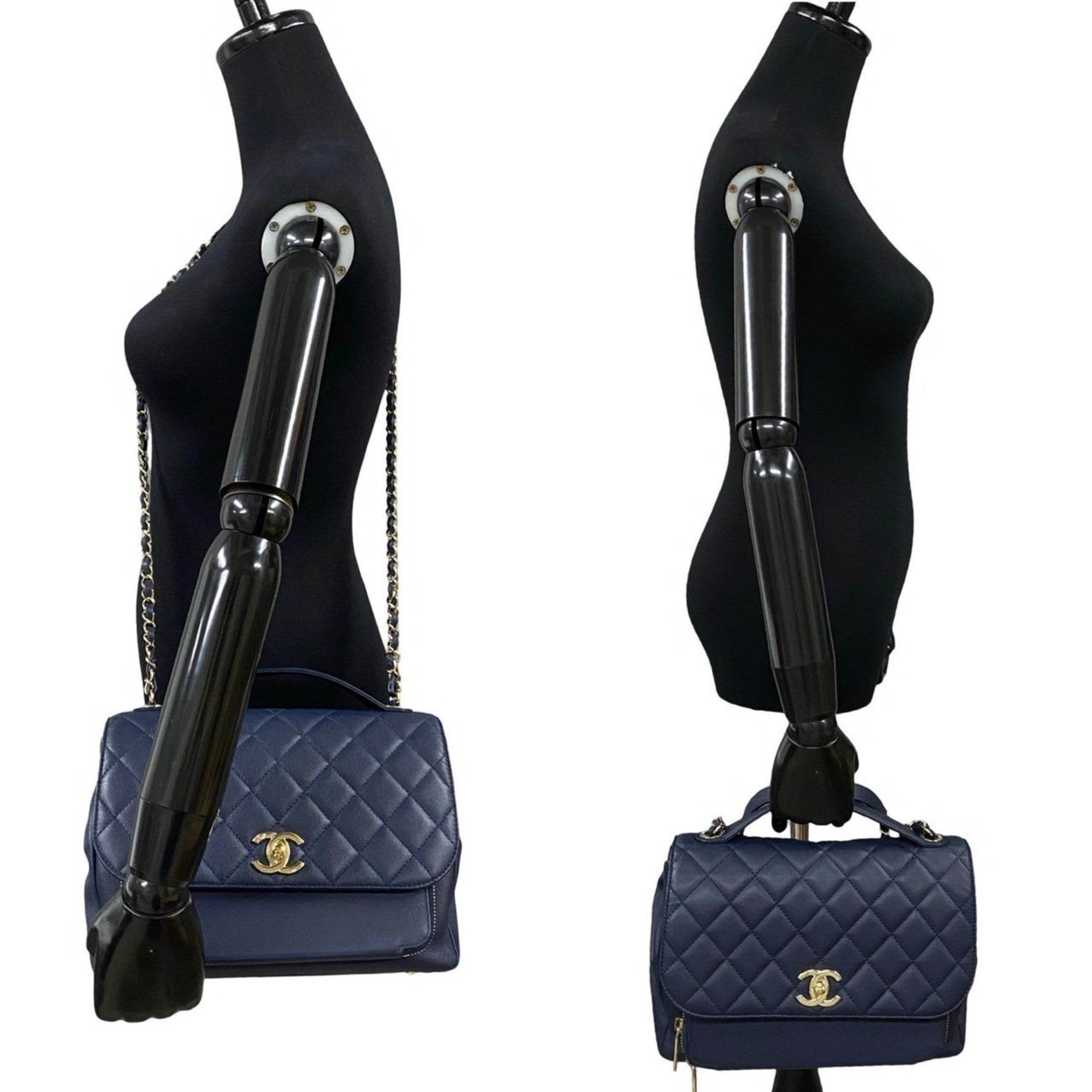 CHANEL Business Affinity Matelasse Caviar Skin 2-Way Shoulder Bag, Navy,