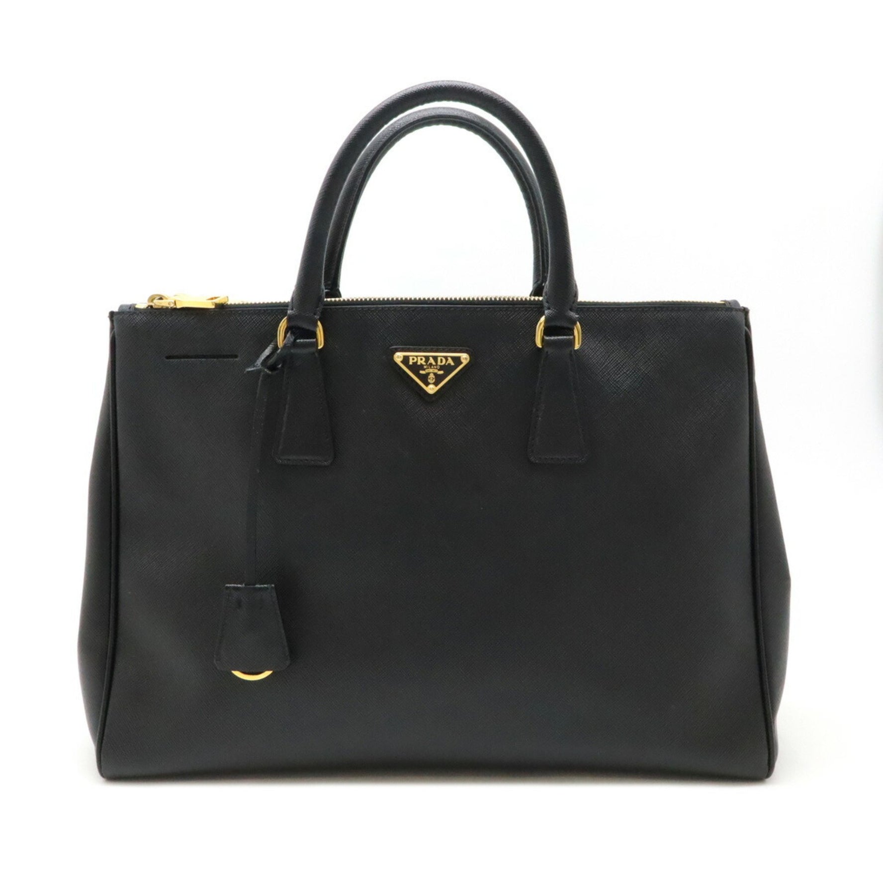 PRADA Galleria Triangle SAFFIANO Handbag Tote Bag Leather NERO Black BN1786