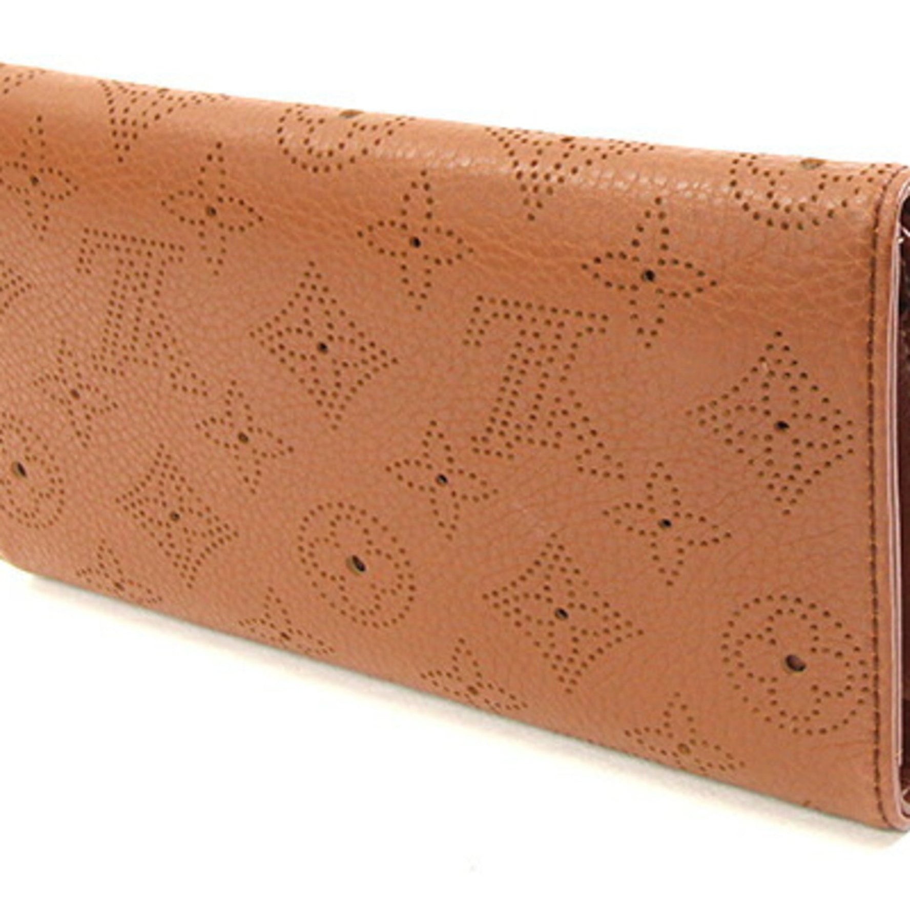 Louis Vuitton Mahina Portefeuille Amelia Tri-fold Long Wallet Cognac Leather Brown