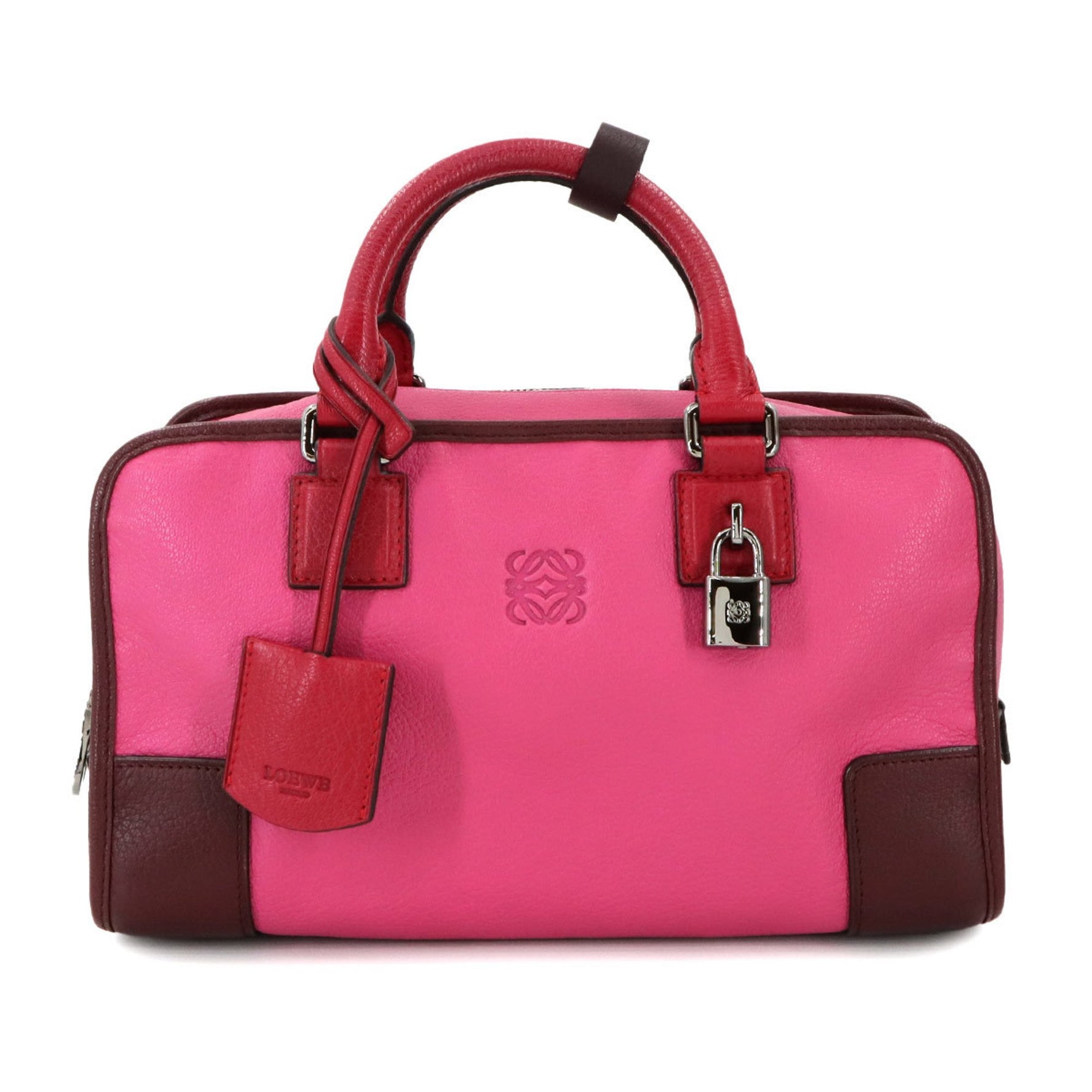LOEWE Amazona 28 Handbag Leather Pink Bordeaux Red Silver Hardware