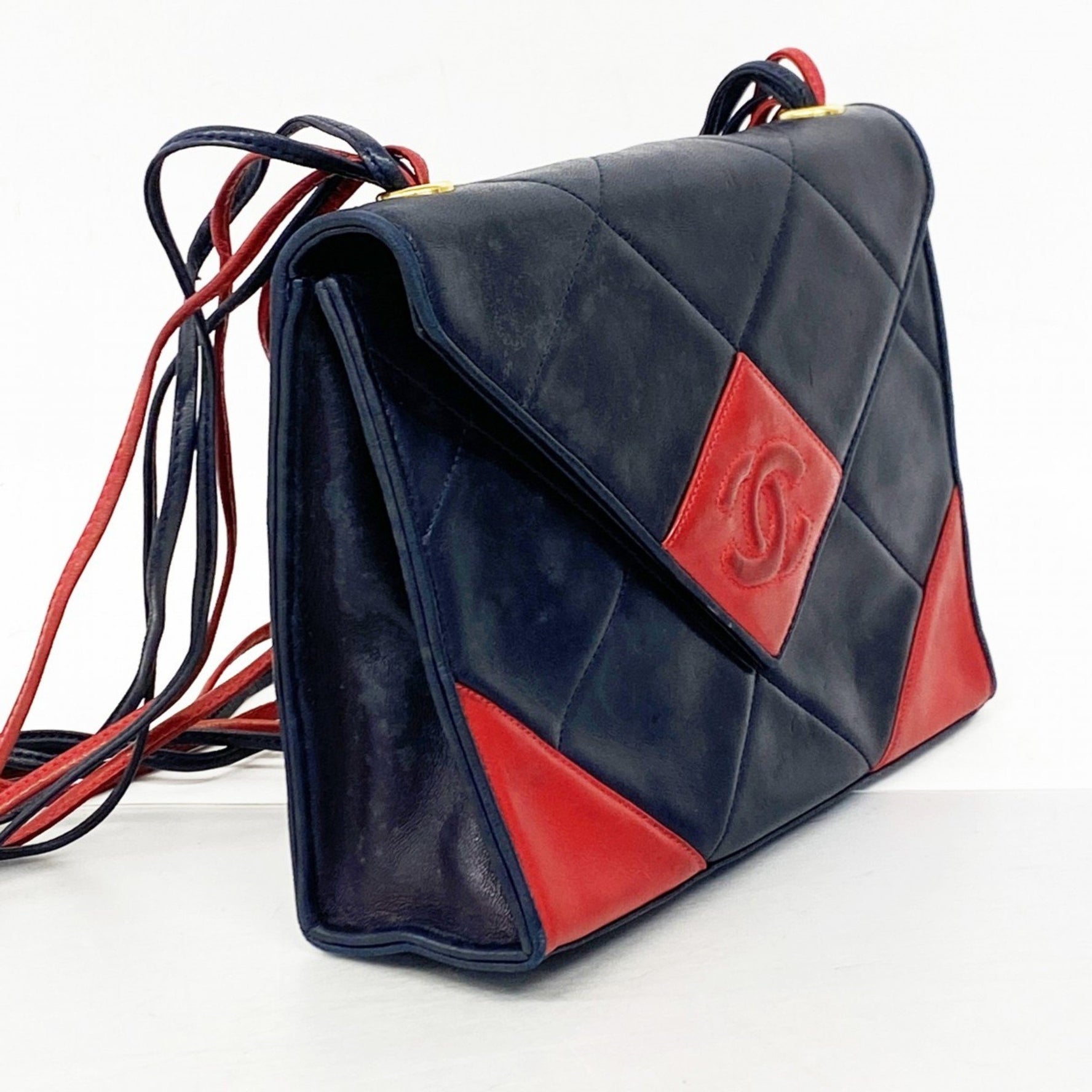 Chanel Matelasse Shoulder Bag, Lambskin, Navy Red