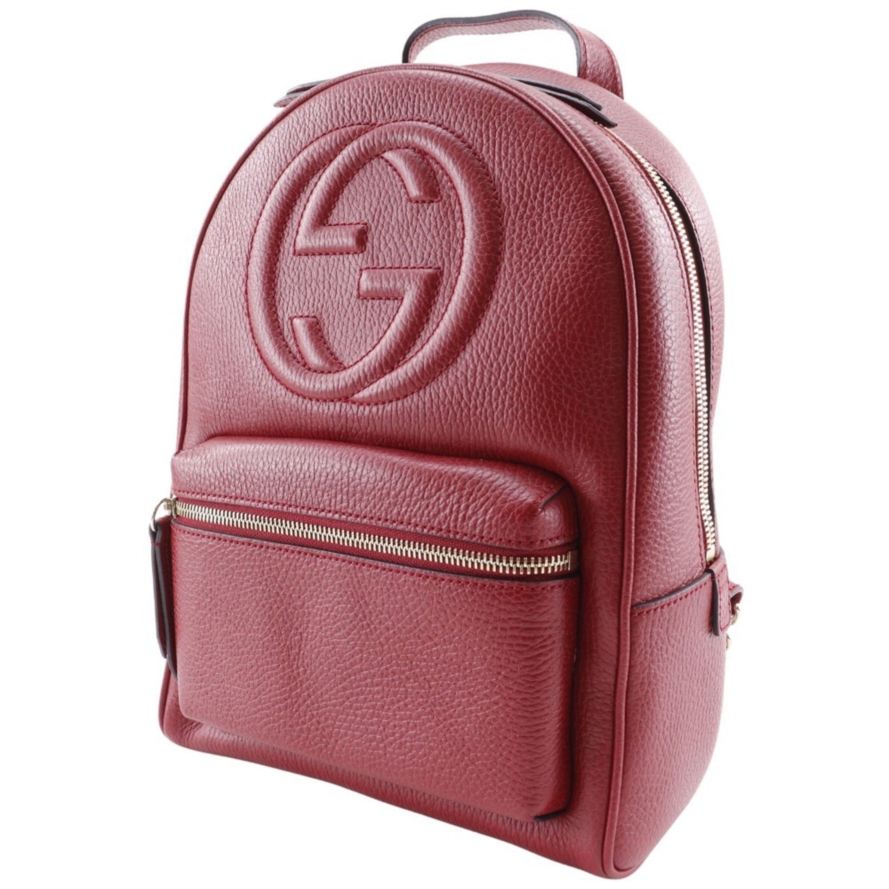 GUCCI Soho Backpack Daypack Interlocking Chain Leather Red Double