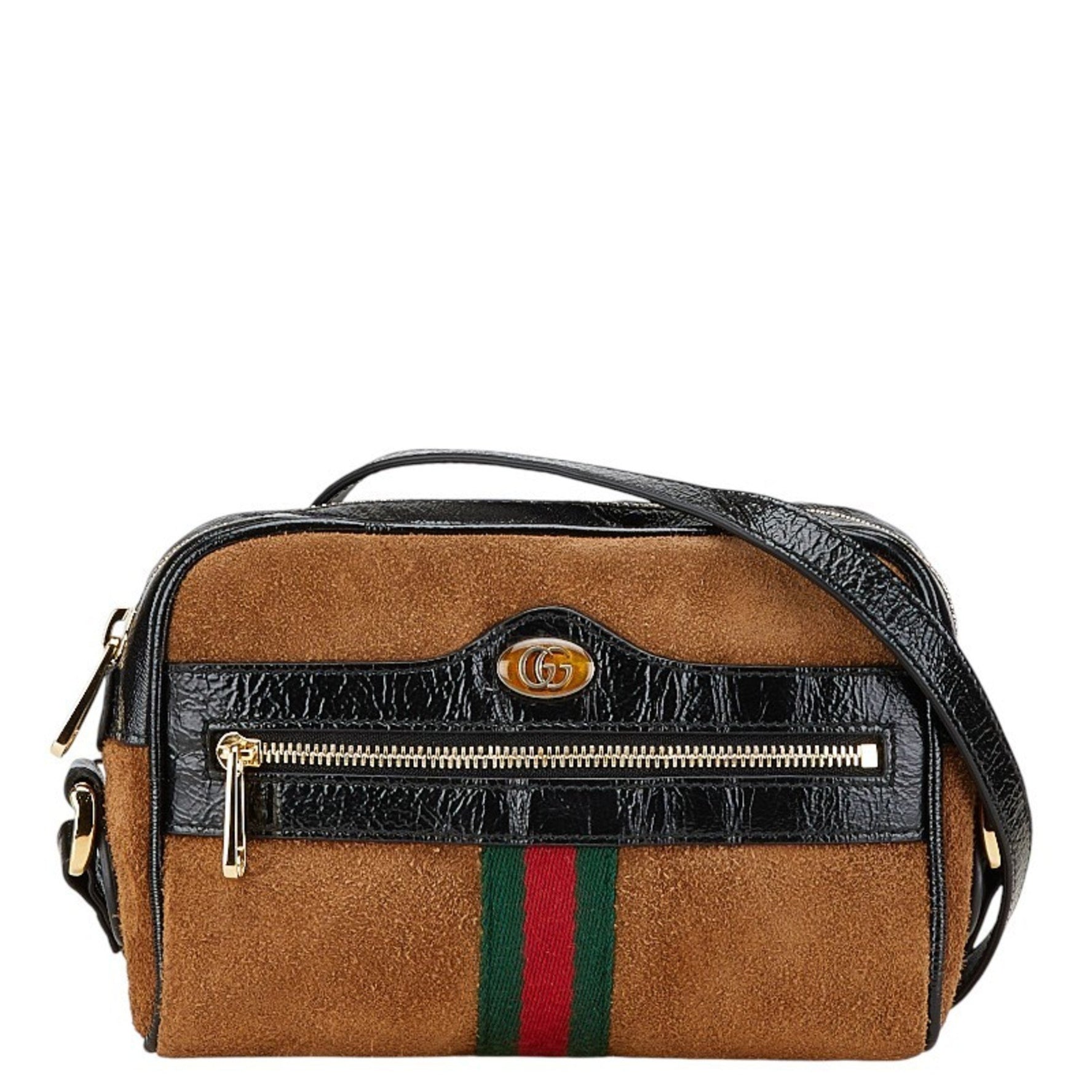 Gucci Sherry Line Ophidia Shoulder Bag Brown Black Suede Enamel