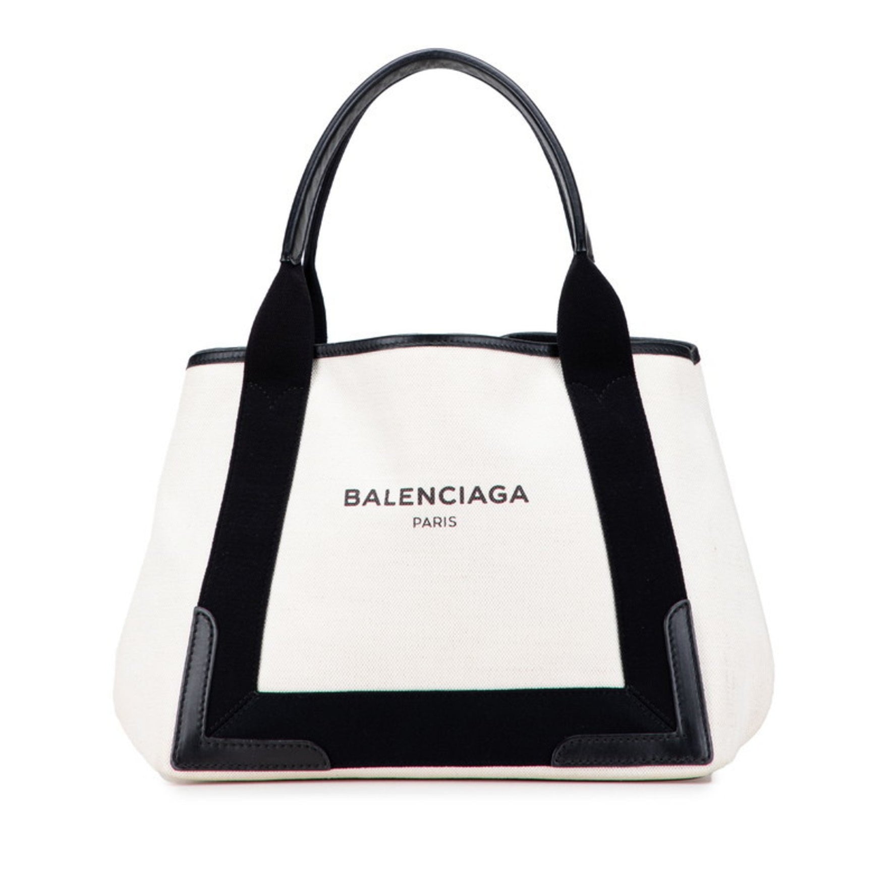 Balenciaga Navy Cabas S Handbag Tote Bag Ivory Black Canvas Leather
