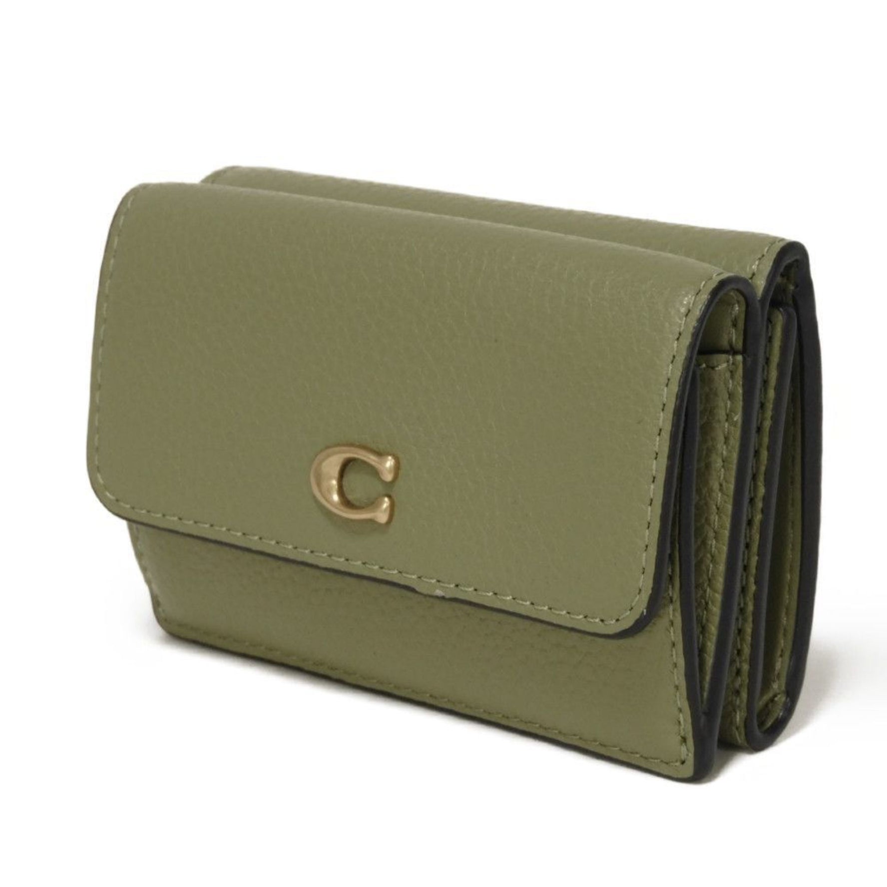 COACH Tri-fold Wallet Mini Current C Khaki Green Polished Pebble Unused Mark Moss Men's
