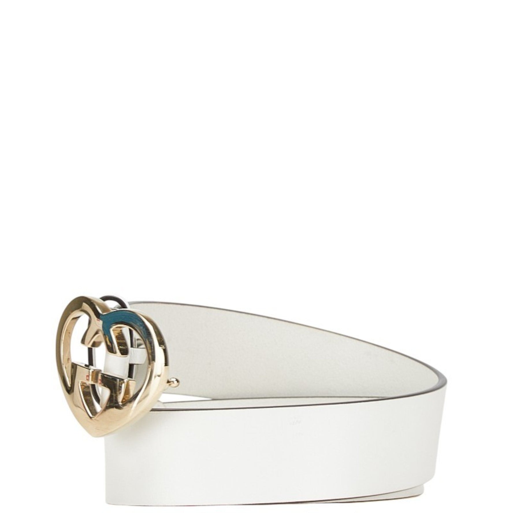 Gucci Heart Interlocking G Buckle Belt, Sizes: 80-32, White Gold Plated Leather