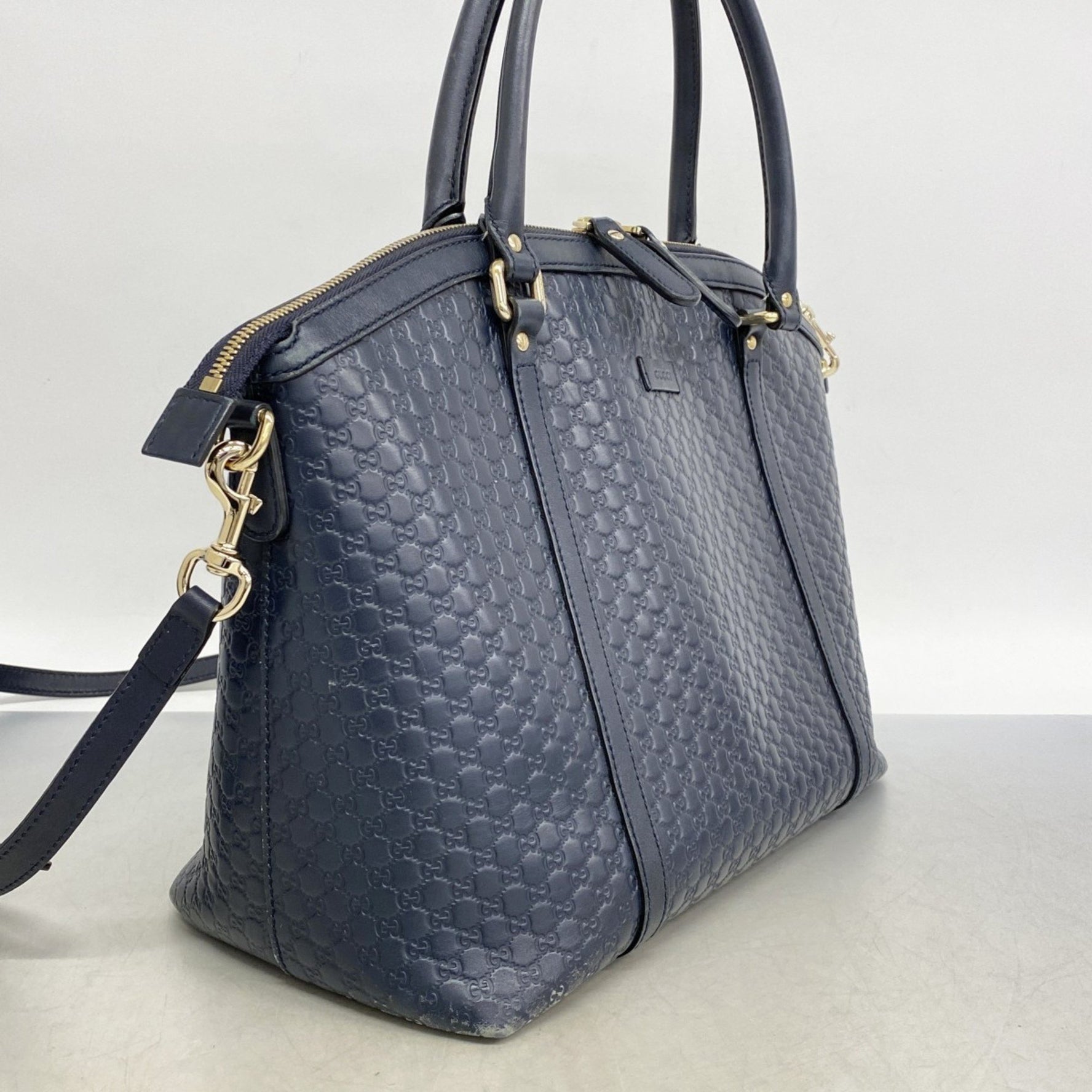 Gucci Micro Guccissima Handbag Leather Navy Champagne Women's