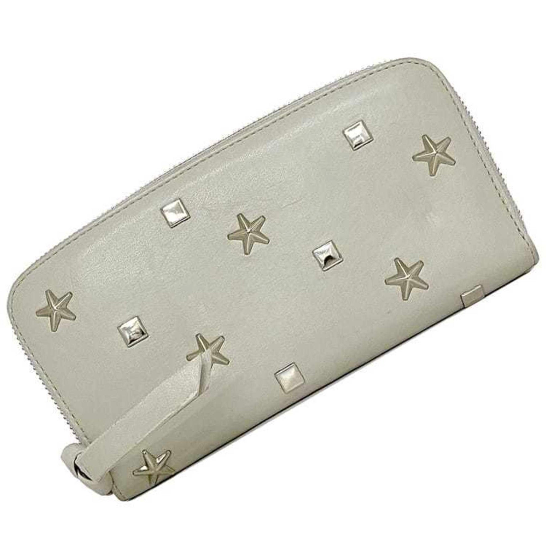 Jimmy Choo Round Long Wallet ec-23037 Grey Leather JIMMY CHOO Star Studs Genuine Women's Pattern