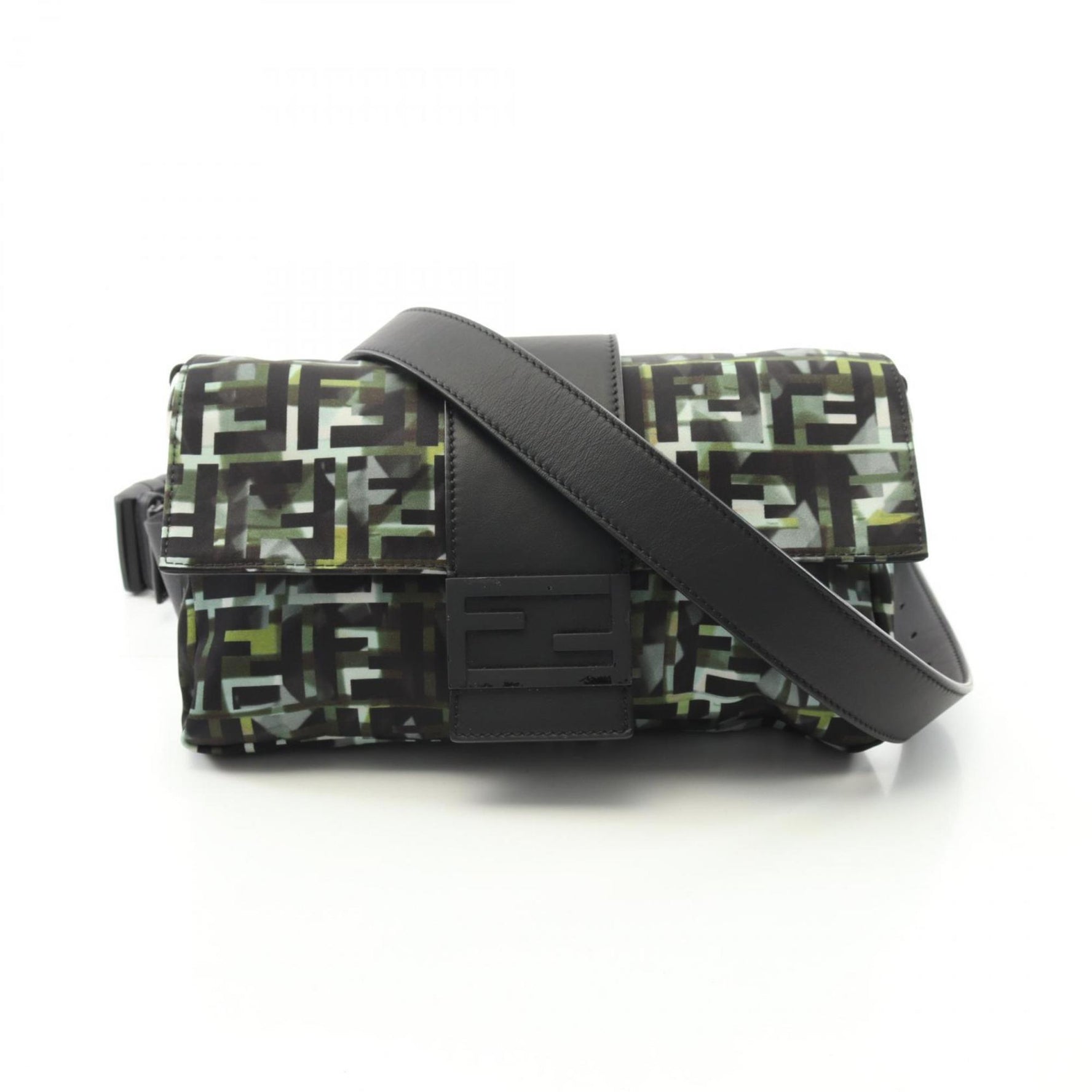 Fendi Mamma Bucket Zucca Waist Bag, Nylon and Leather, Black Green