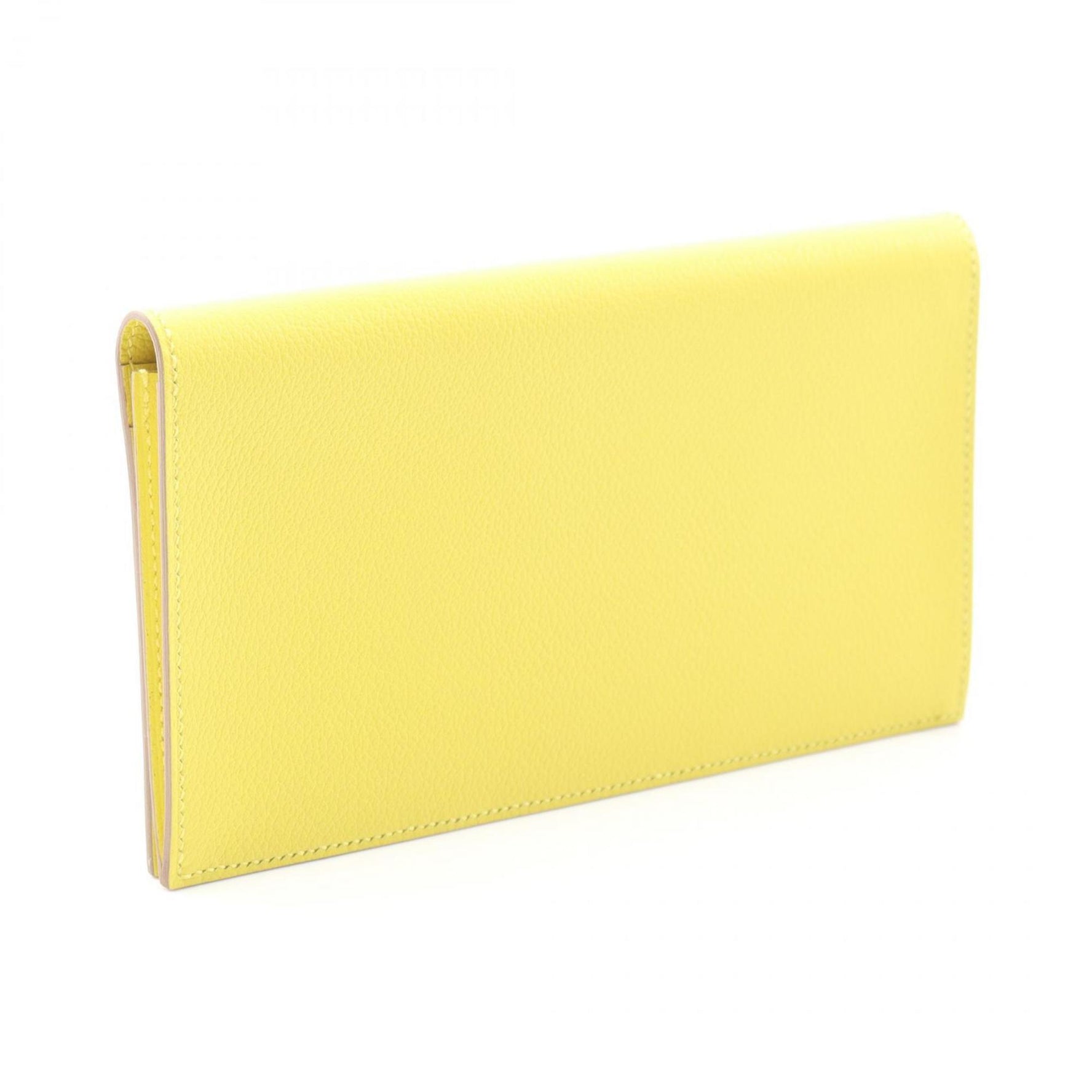 Hermes Hermès Fleming Souffle Bifold Long Wallet, Leather, Evercolor, Yellow