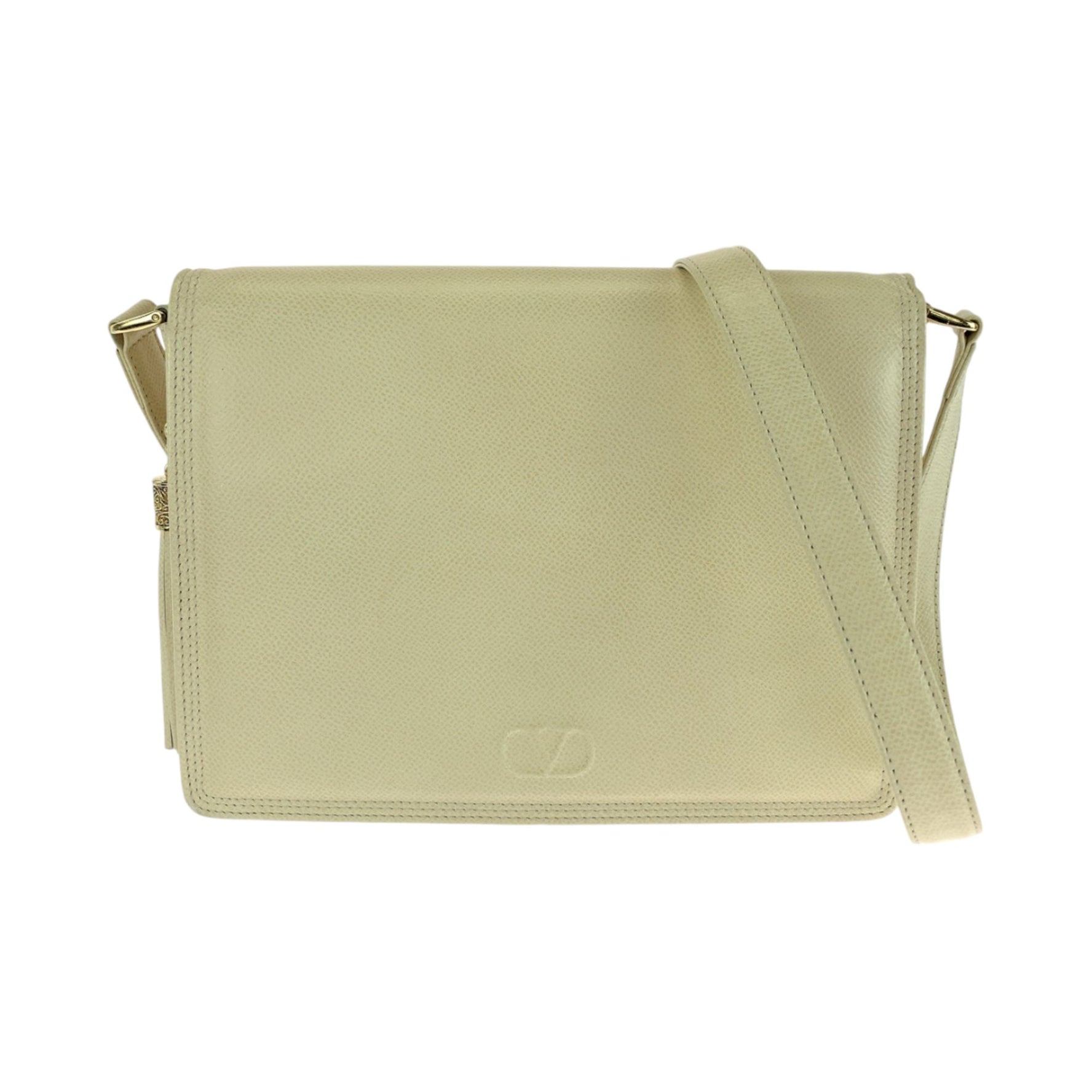 Valentino Garavani Vintage Tassel White Ivory Gold Hardware Leather Shoulder Bag Pochette