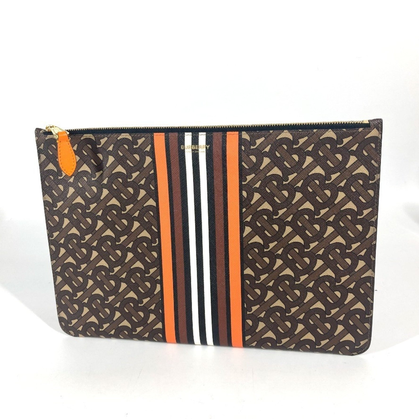 BURBERRY TB logo pouch, bag, clutch leather, men's, women's, brown