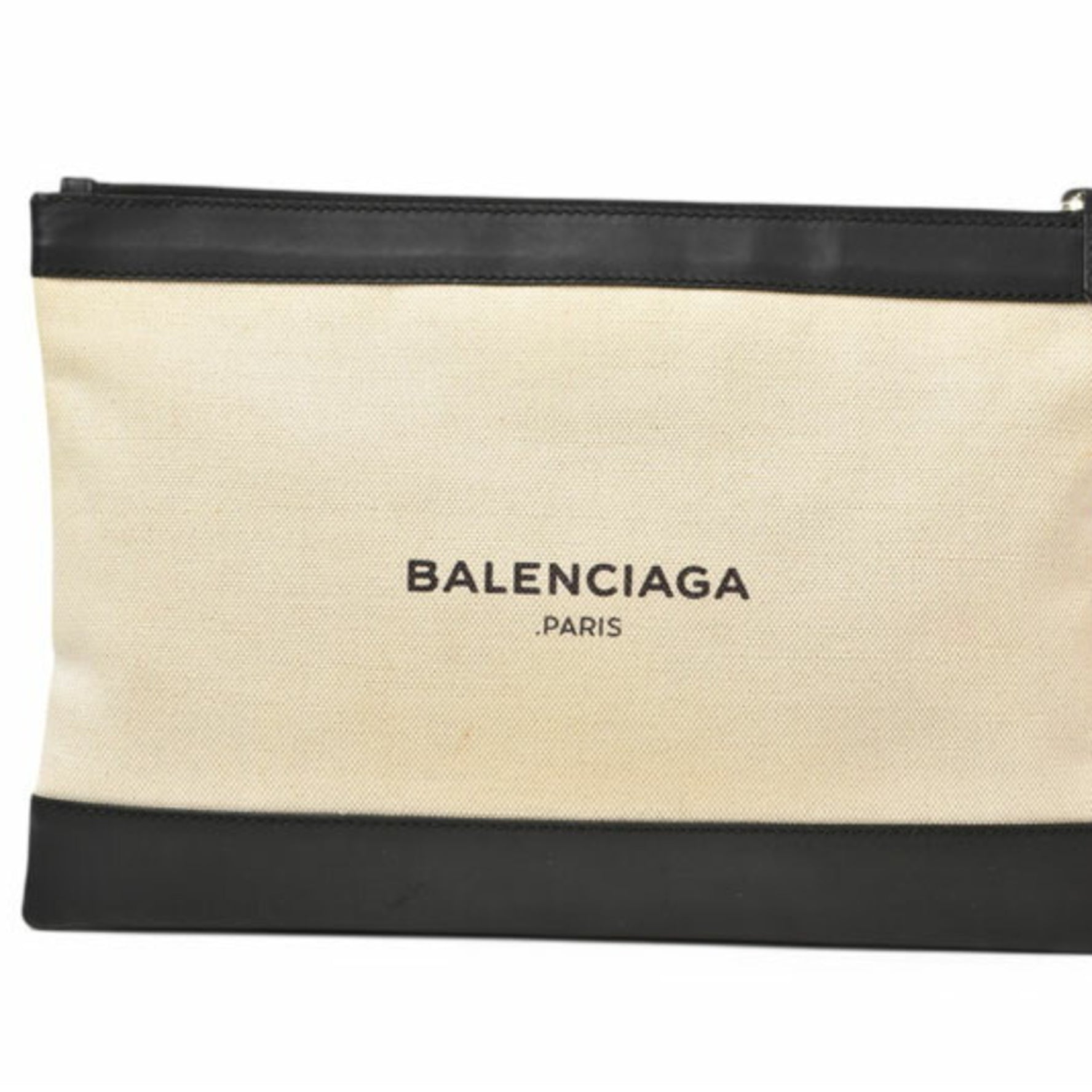 Balenciaga Clutch Bag Second BALENCIAGA NAVY CLIP Navy Clip Pouch Canvas Leather Natural Black