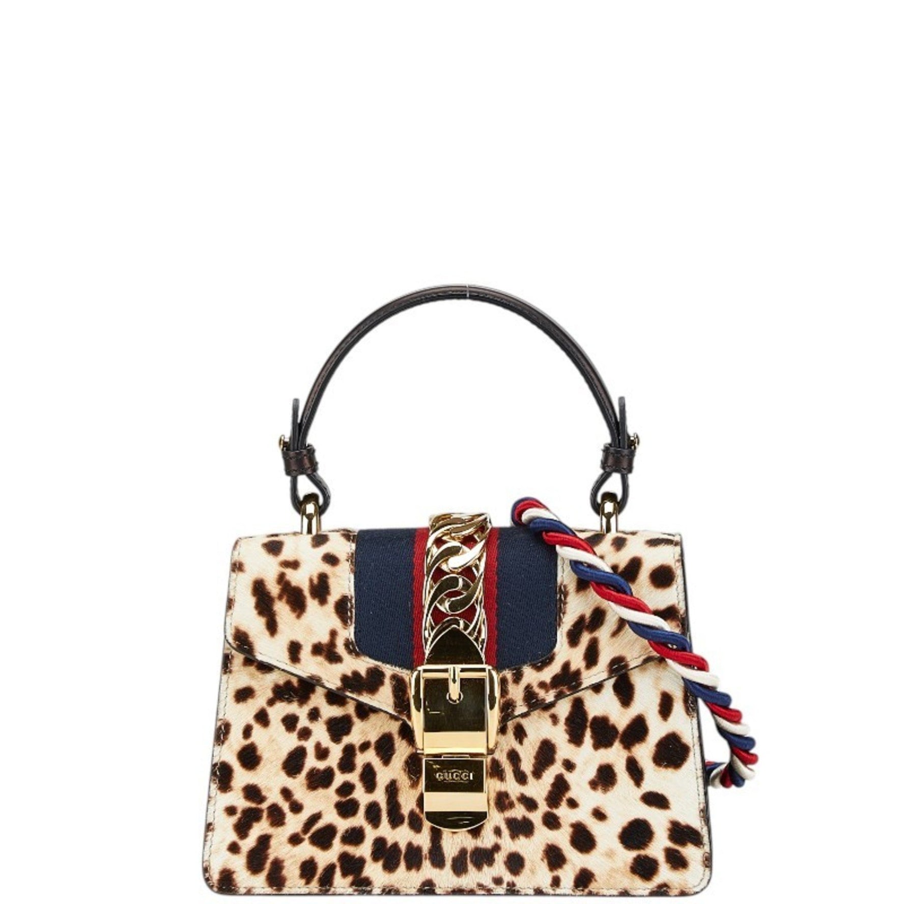 Gucci Sherry Line Sylvie Leopard Mini Handbag Shoulder Bag Beige Brown Pony Leather Women's GUCCI