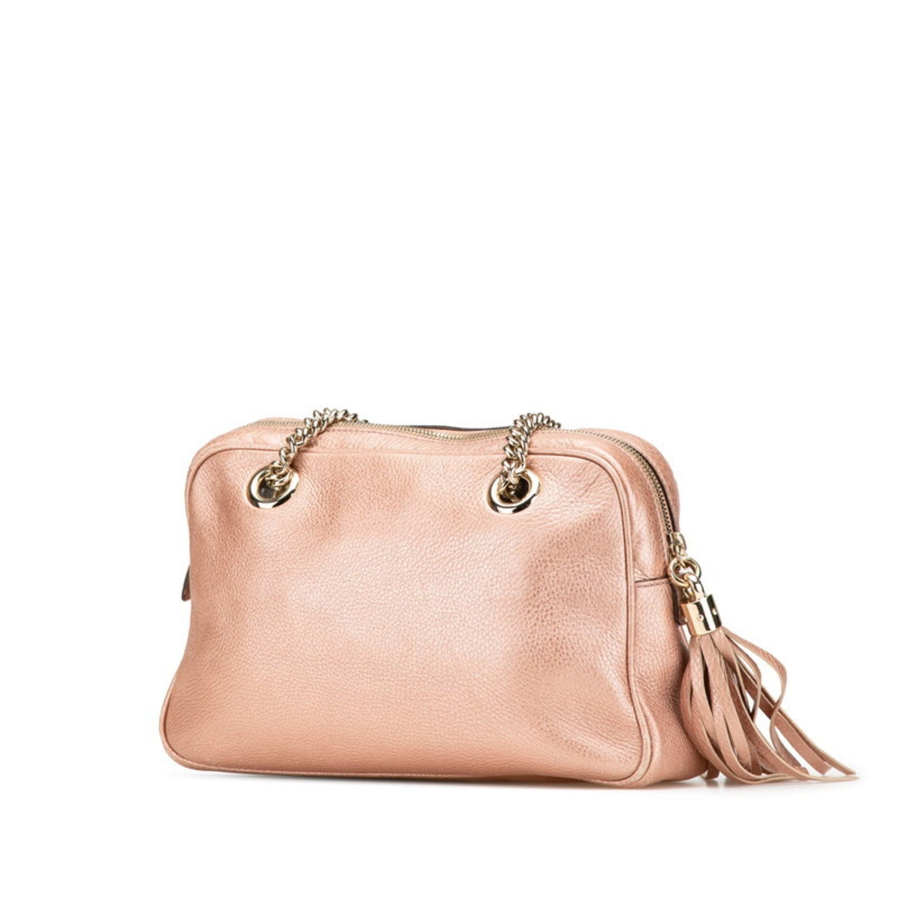 Gucci Soho Interlocking G Tassel Chain Shoulder Bag Pink Gold Leather