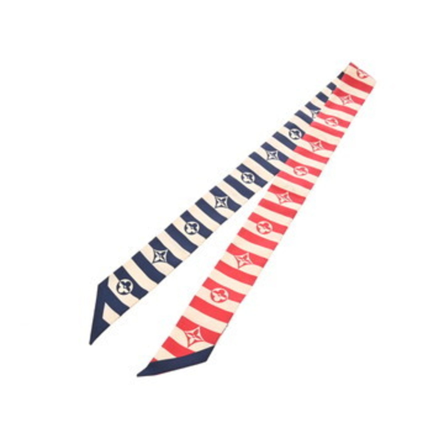 LOUIS VUITTON LV Escale Bandeau BB Pareo Summer Stripe Ivory/Red/Navy Silk 100% Scarf Muffler Like New Pre-owned Ginzo